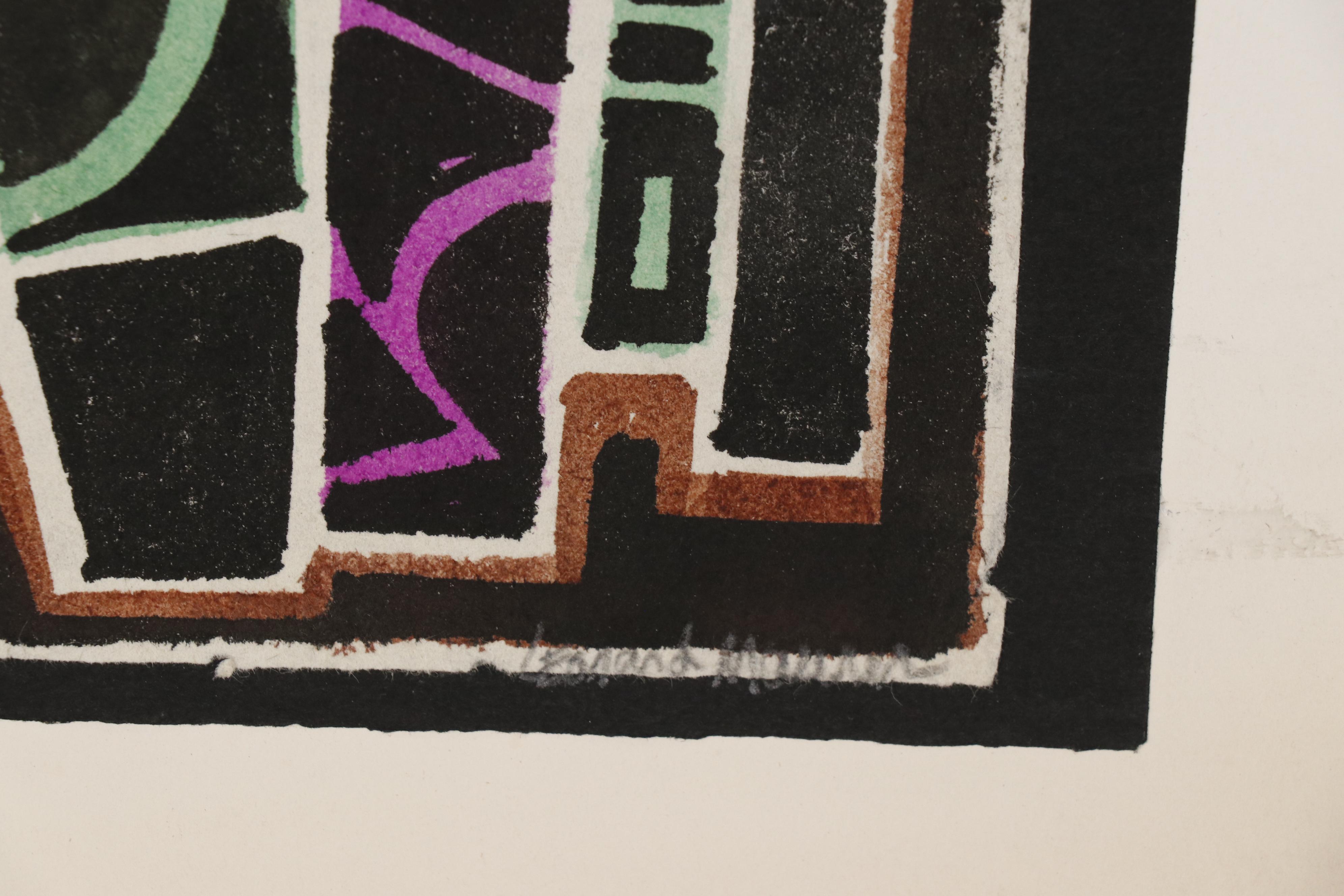 Leonard Maurer Abstract Woodblock, Mid 20th Century