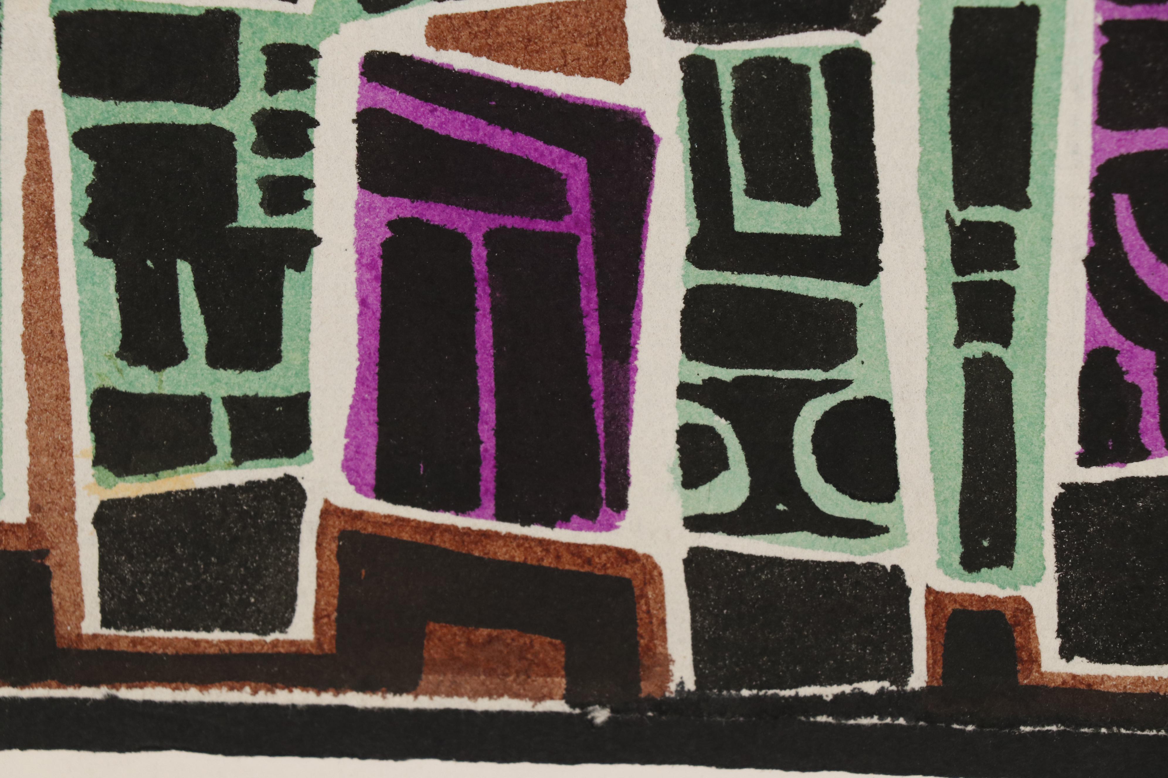 Leonard Maurer Abstract Woodblock, Mid 20th Century