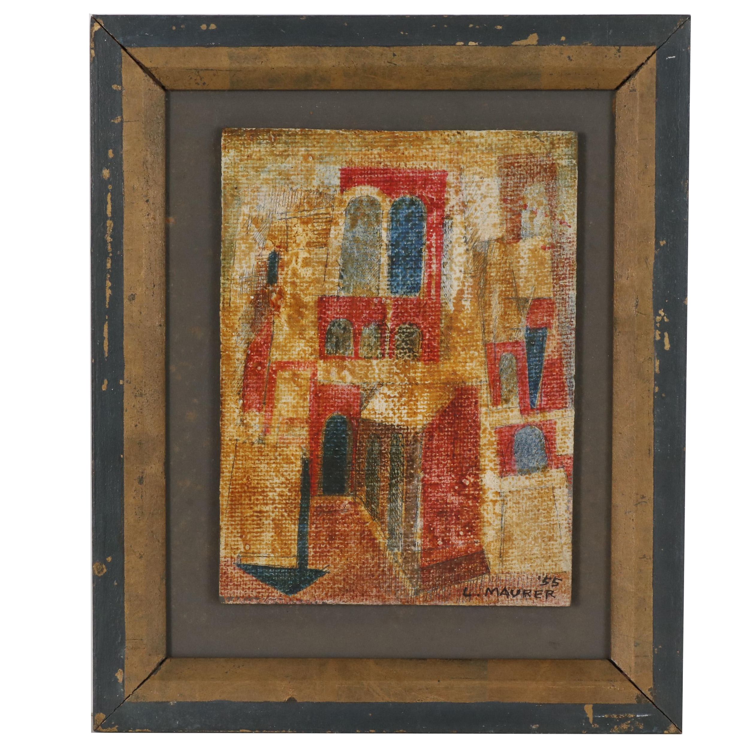 Leonard Maurer Embellished Casein Painting, 1955