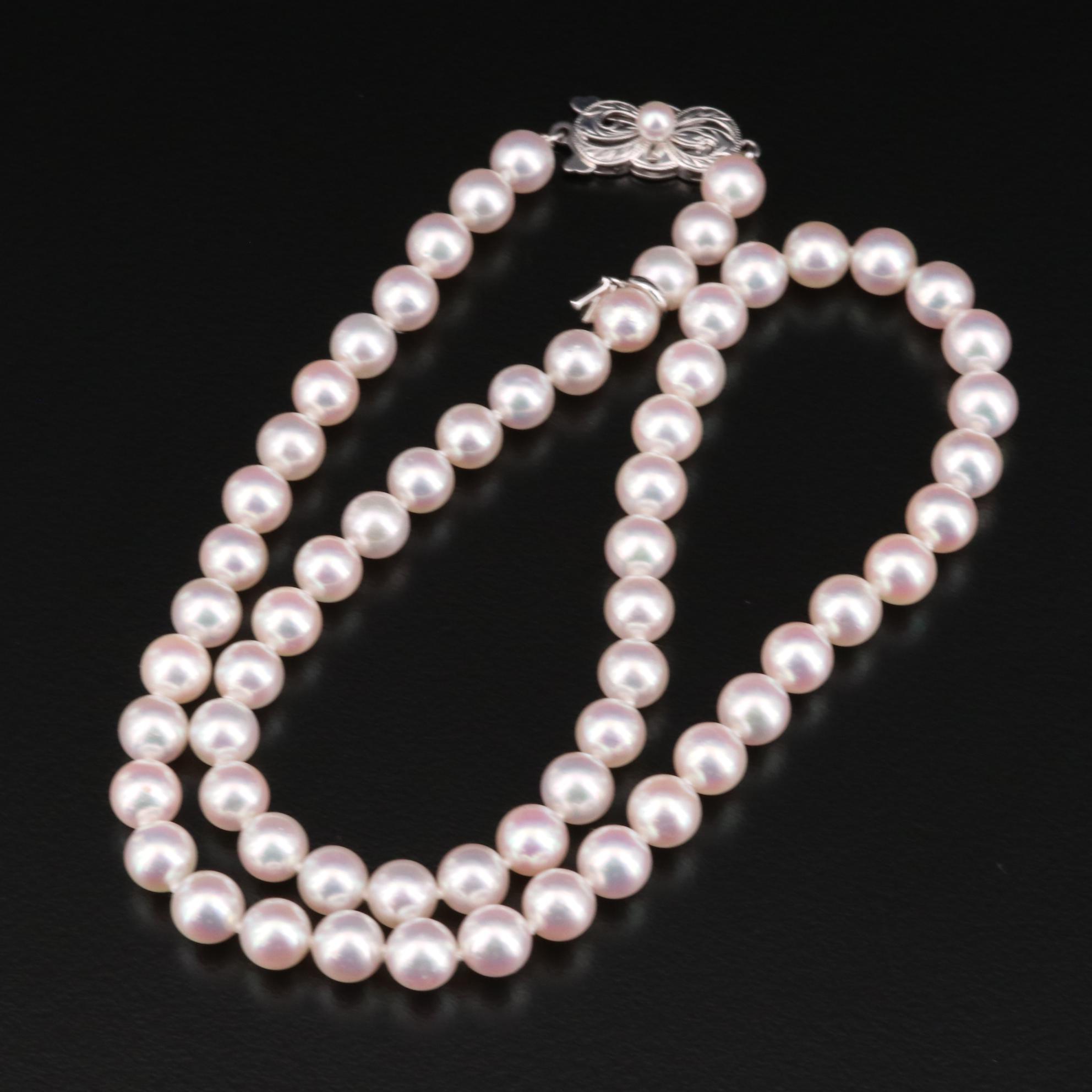 Mikimoto Single Strand Pearl Necklace with 18K Gold Clasp