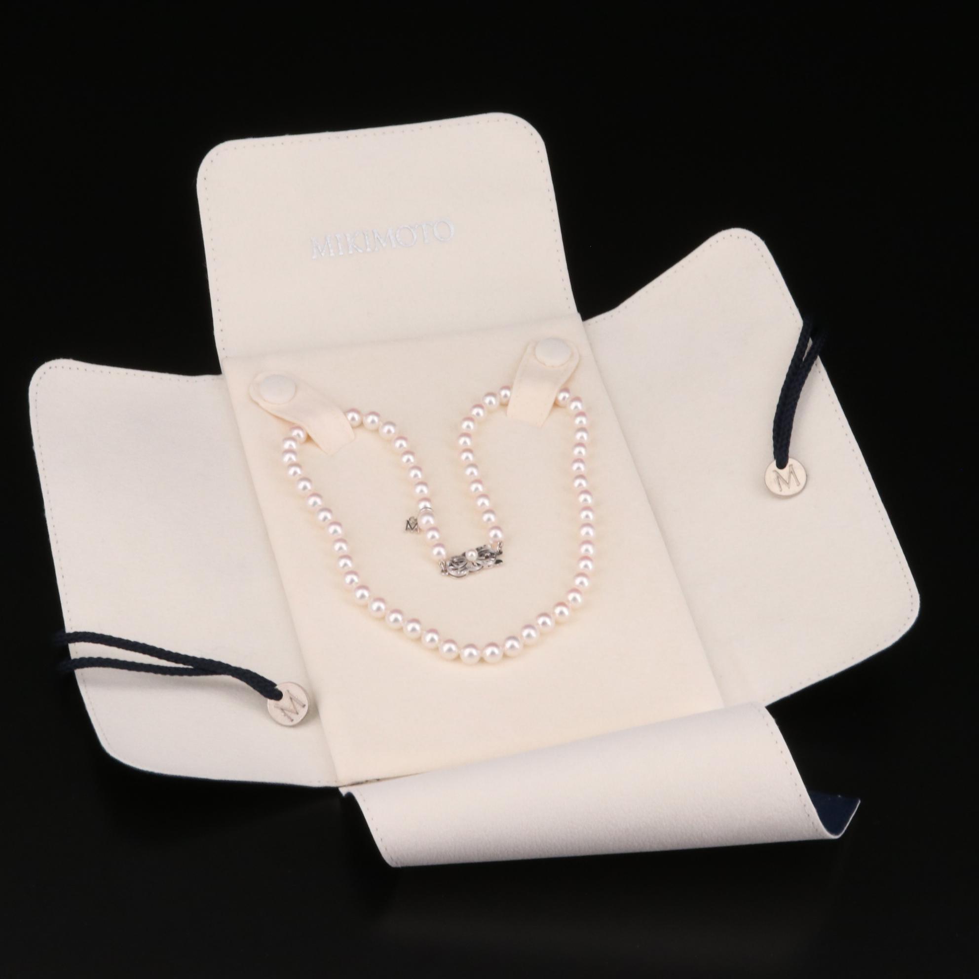 Mikimoto Single Strand Pearl Necklace with 18K Gold Clasp