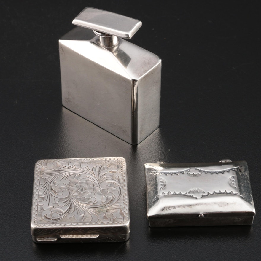 Sterling Silver Perfume Vial and Pill Box with 800 Silver Pill Box