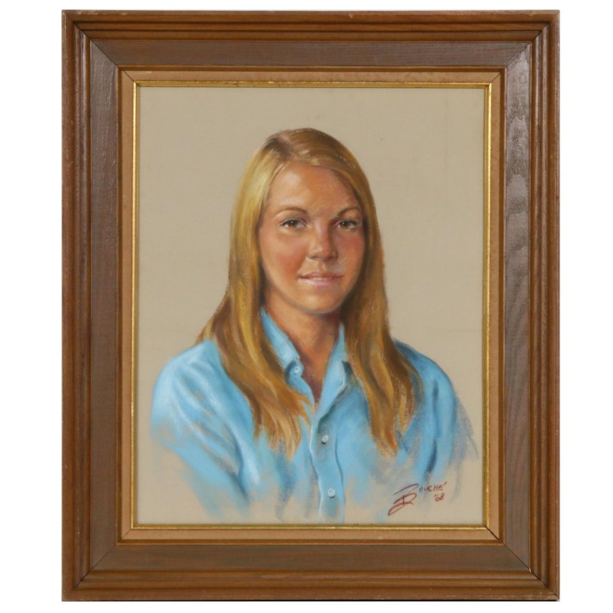 Portrait of a Young Woman Pastel Drawing, 1968