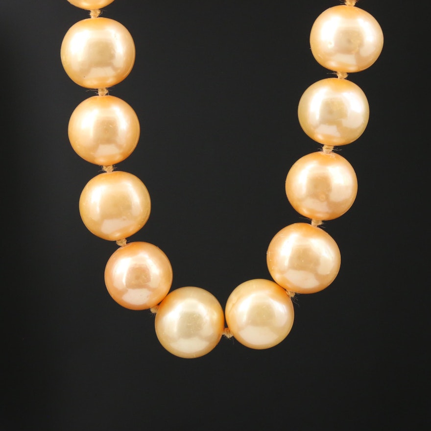 Reddish Orange Pearl Necklace with 14K Yellow Gold Clasp