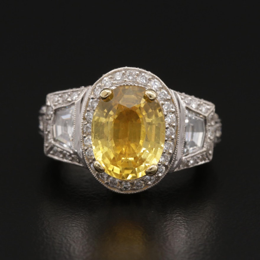 18K 5.09 CT Yellow Sapphire and 2.72 Diamond Ring