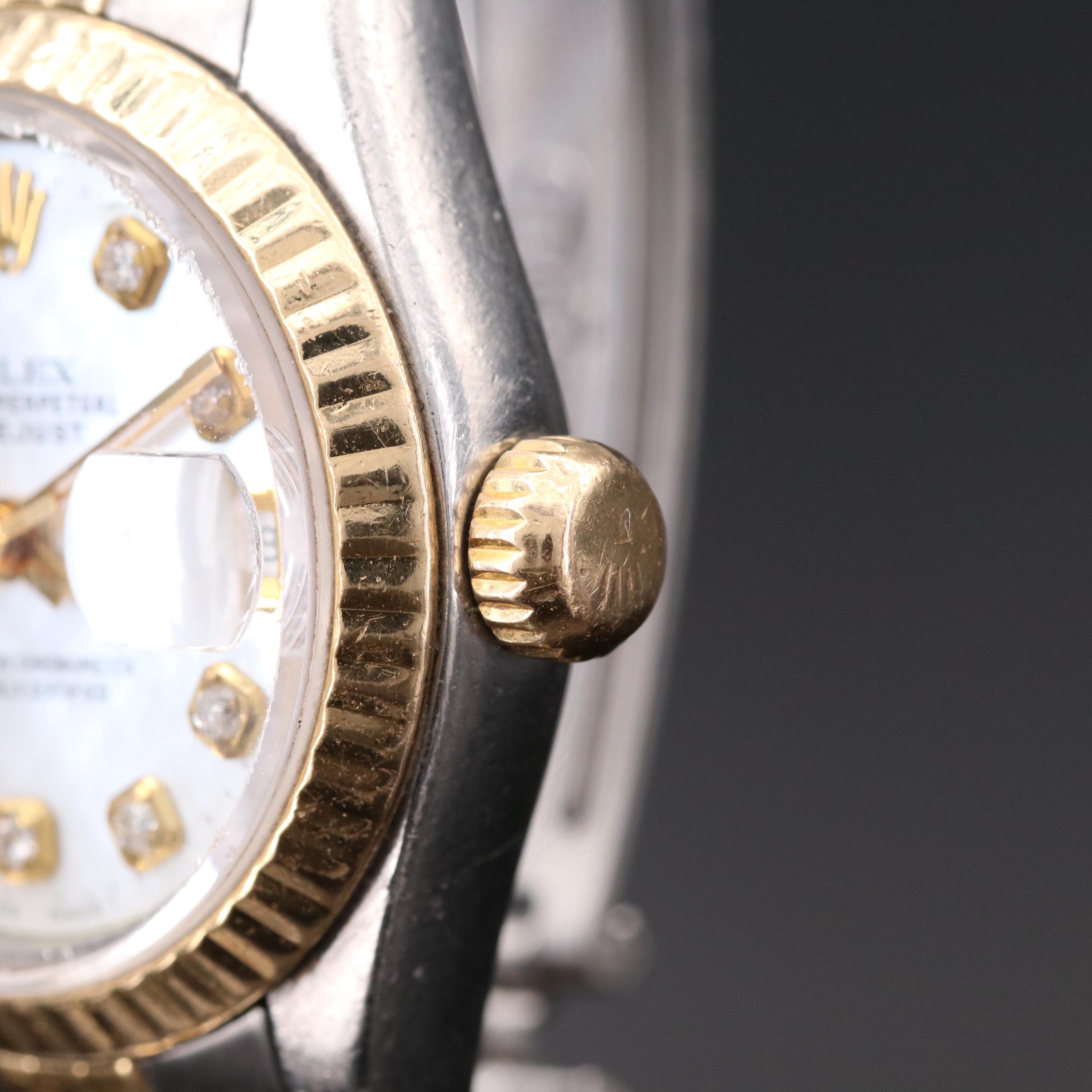 1990 Rolex Datejust Stainless Steel and 18K Gold Diamond Dial Watch