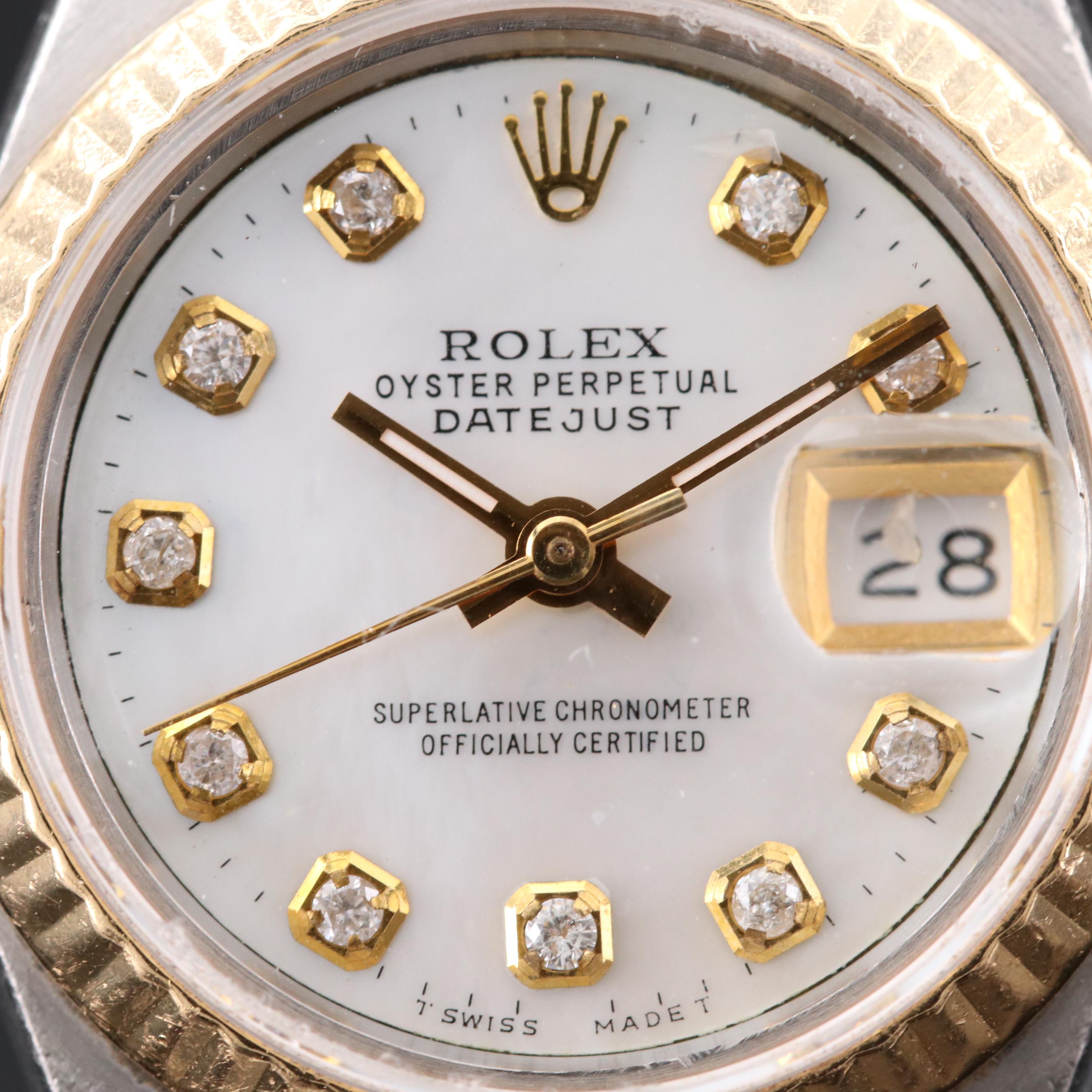 1990 Rolex Datejust Stainless Steel and 18K Gold Diamond Dial Watch