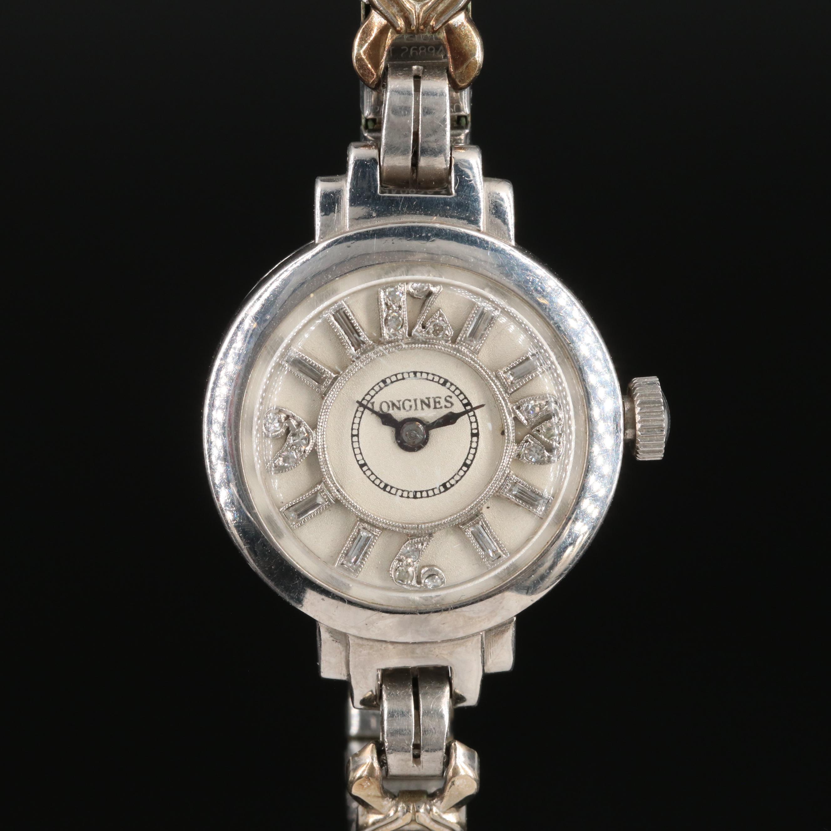 Antique Longines Diamond Dial Platinum Stem Wind Watch, 1910