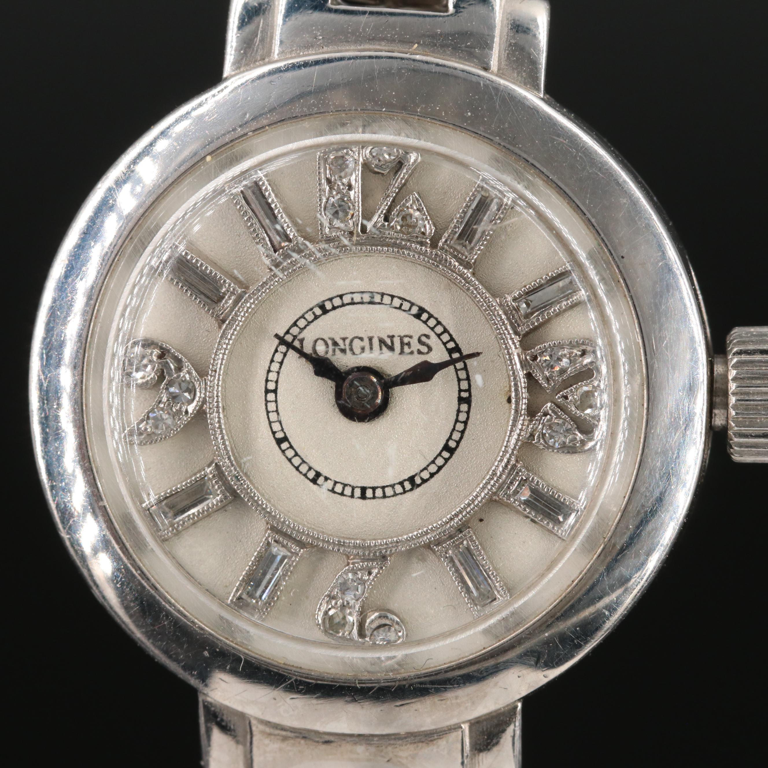 Antique Longines Diamond Dial Platinum Stem Wind Watch, 1910