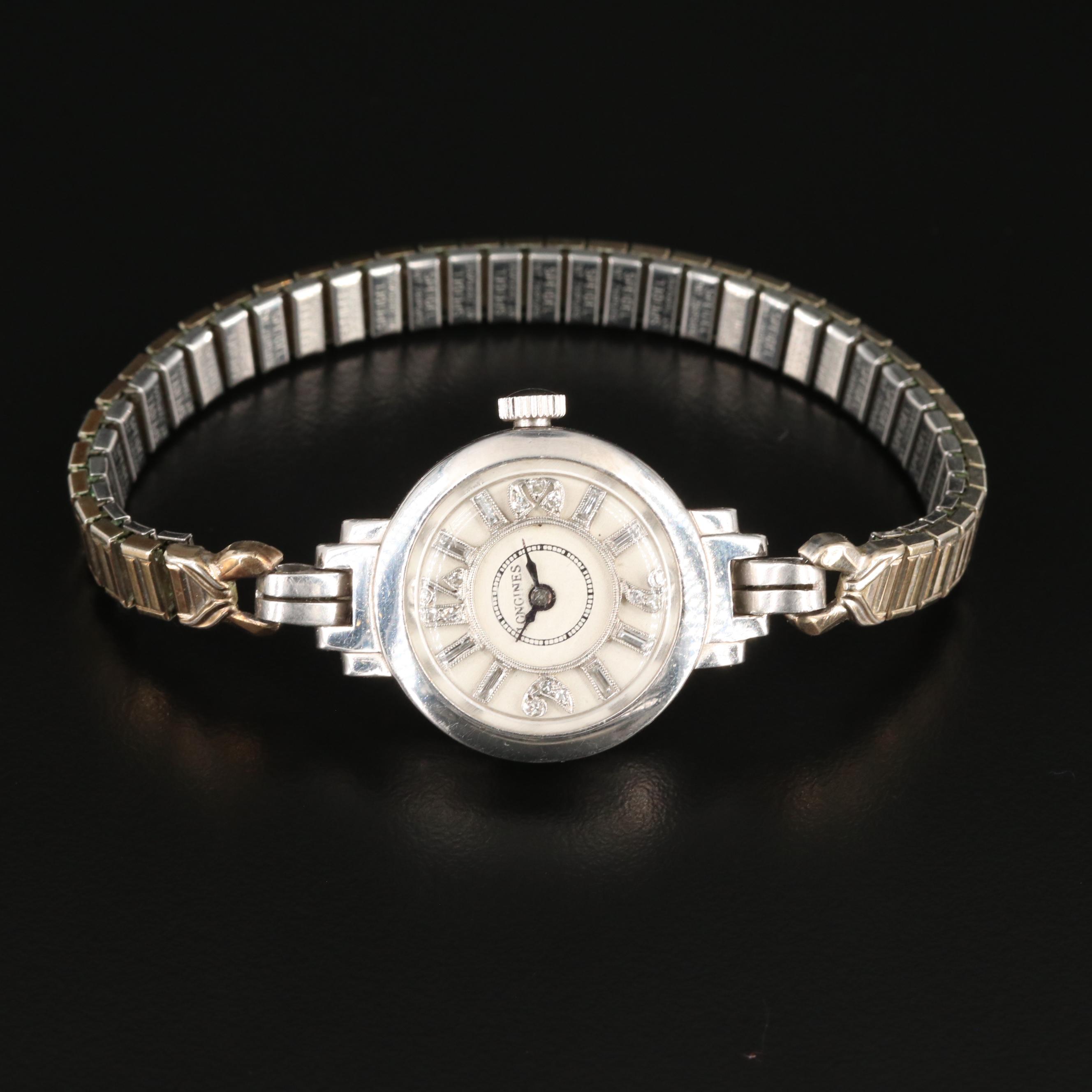 Antique Longines Diamond Dial Platinum Stem Wind Watch, 1910