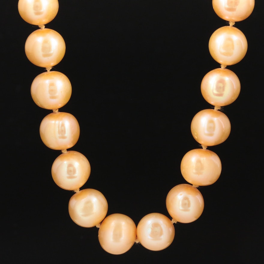 Orange Pearl Necklace with 14K Yellow Gold Clasp