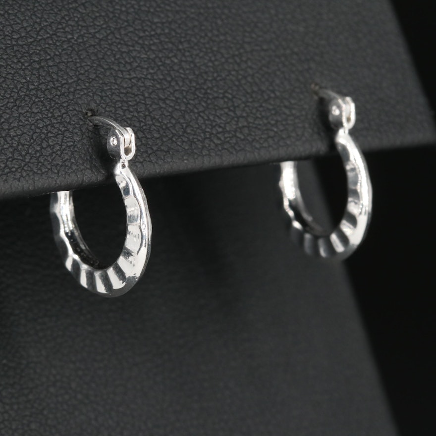 Mexican Sterling Silver Scalloped Hoop Earrings
