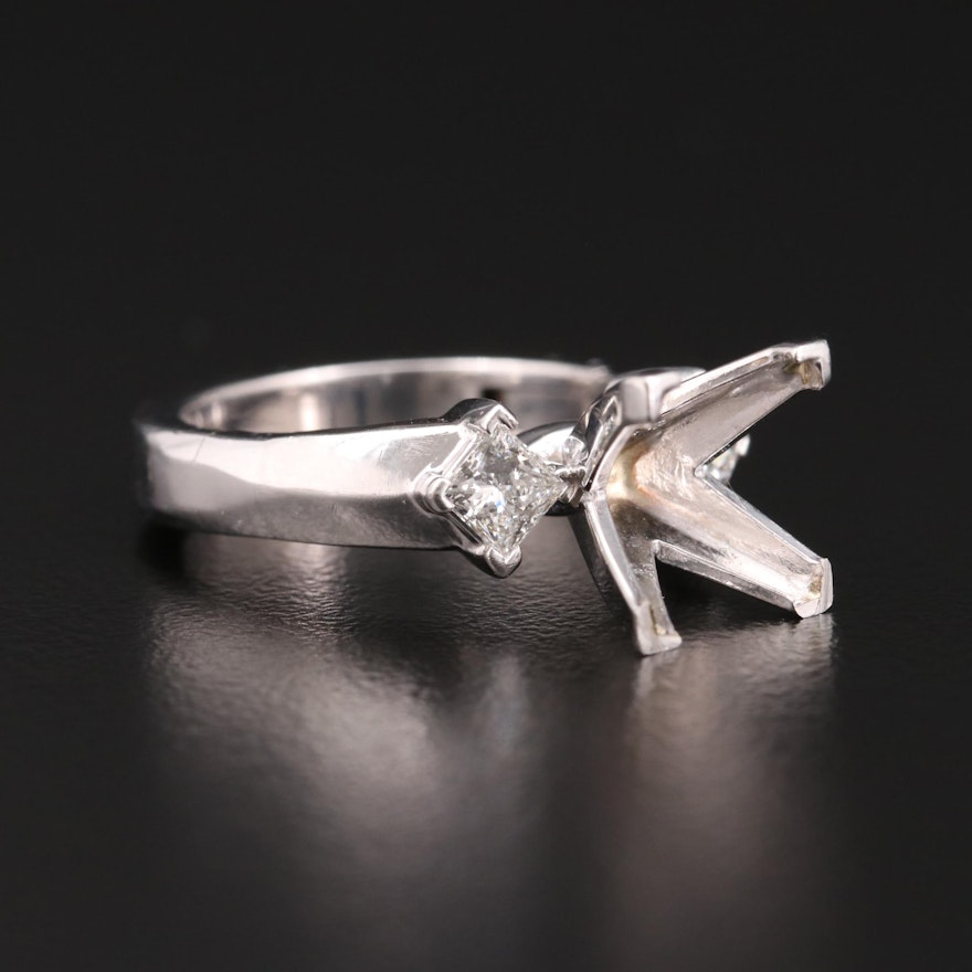 14K White Gold  and Platinum Diamond Semi-Mount with Arthritic Shank