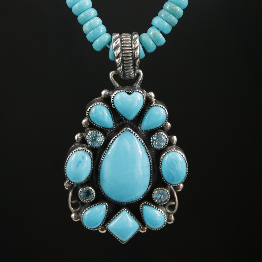 Leo Feeney Sterling Silver Turquoise and Blue Topaz Beaded Necklace