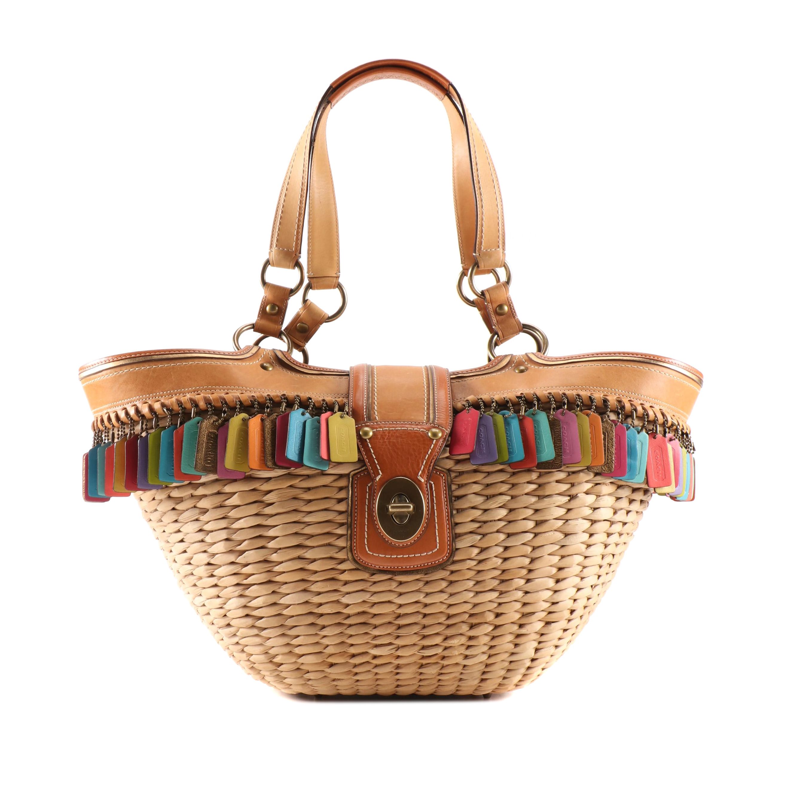 Coach Legacy Limited Edition Lily XXL Straw Basket Tote with Leather Trim