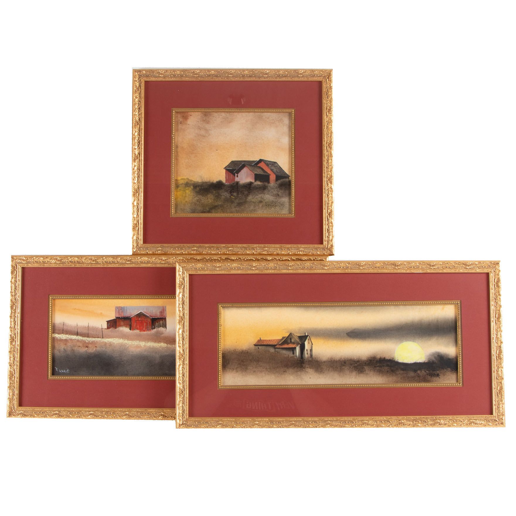 Earnest Williams Watercolor Painting of Rural Barns