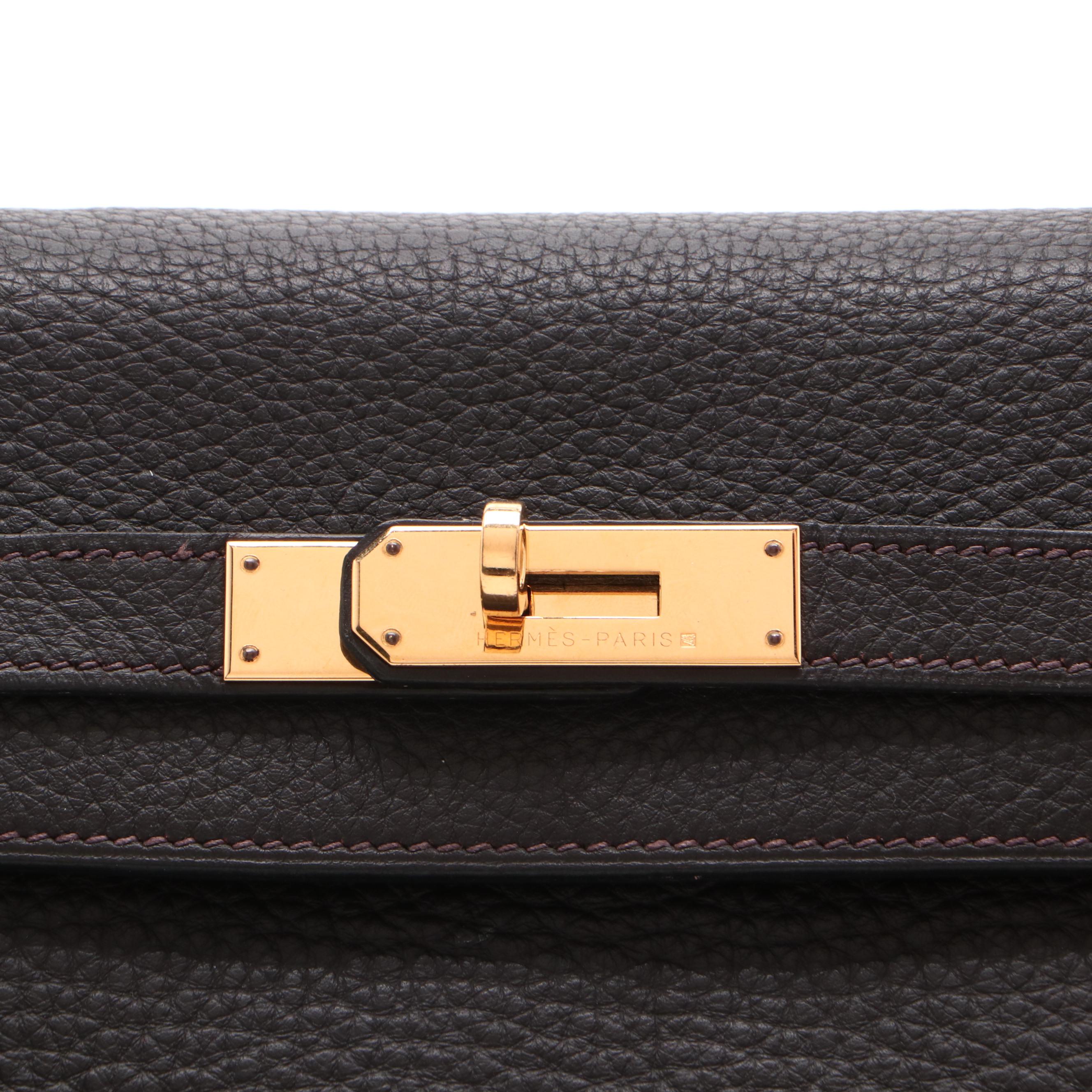 Hermès Kelly 35 Ebene Clemence Leather Satchel