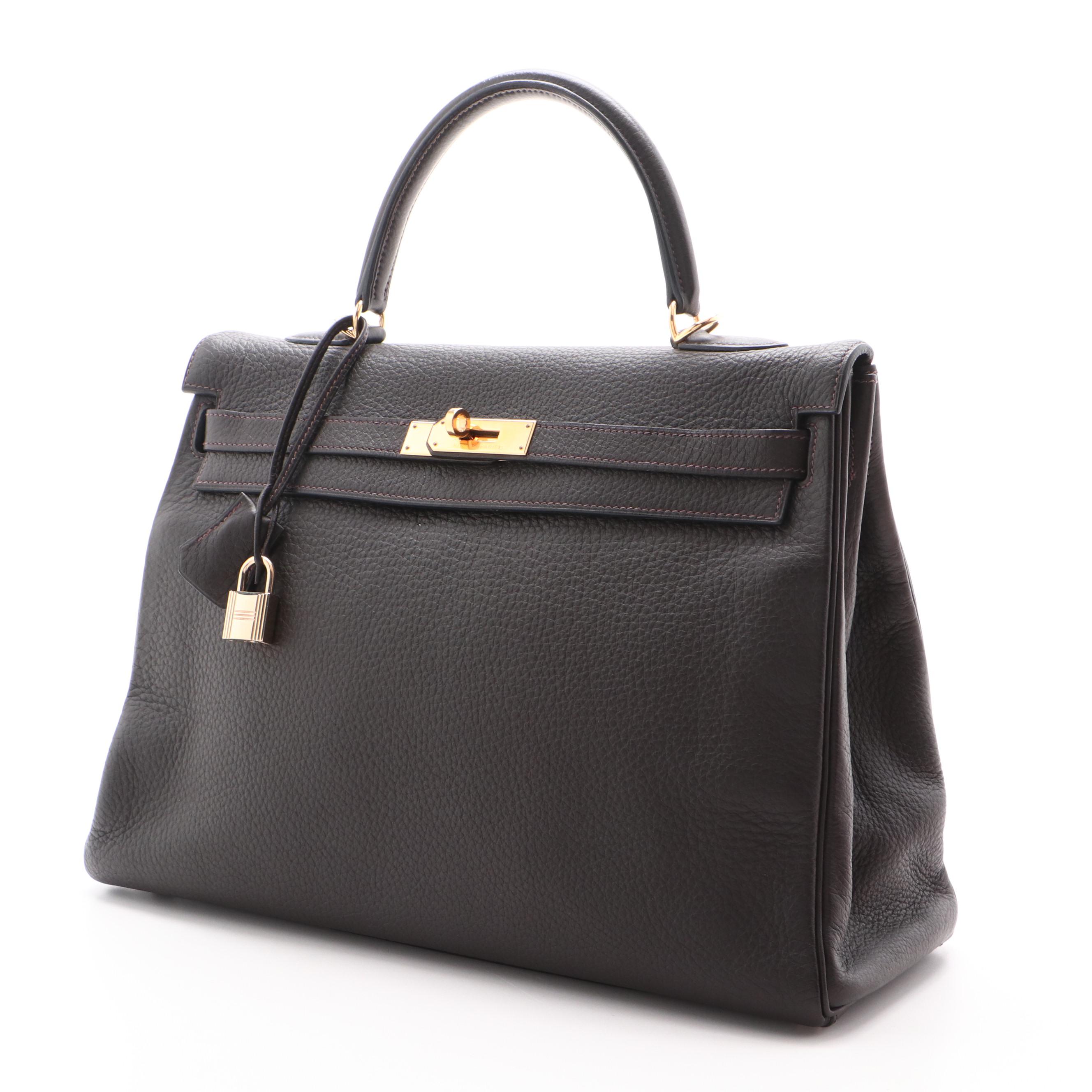 Hermès Kelly 35 Ebene Clemence Leather Satchel