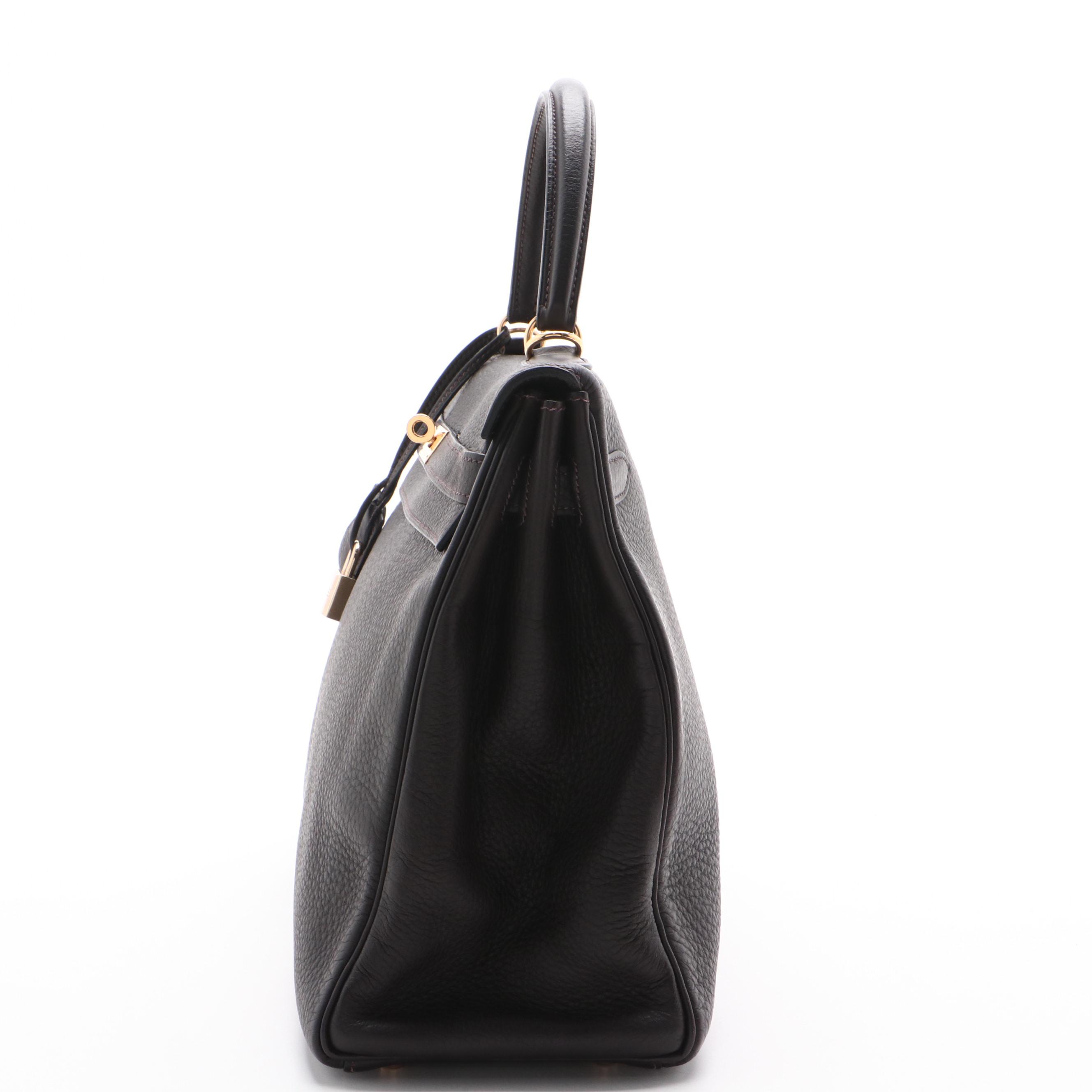 Hermès Kelly 35 Ebene Clemence Leather Satchel