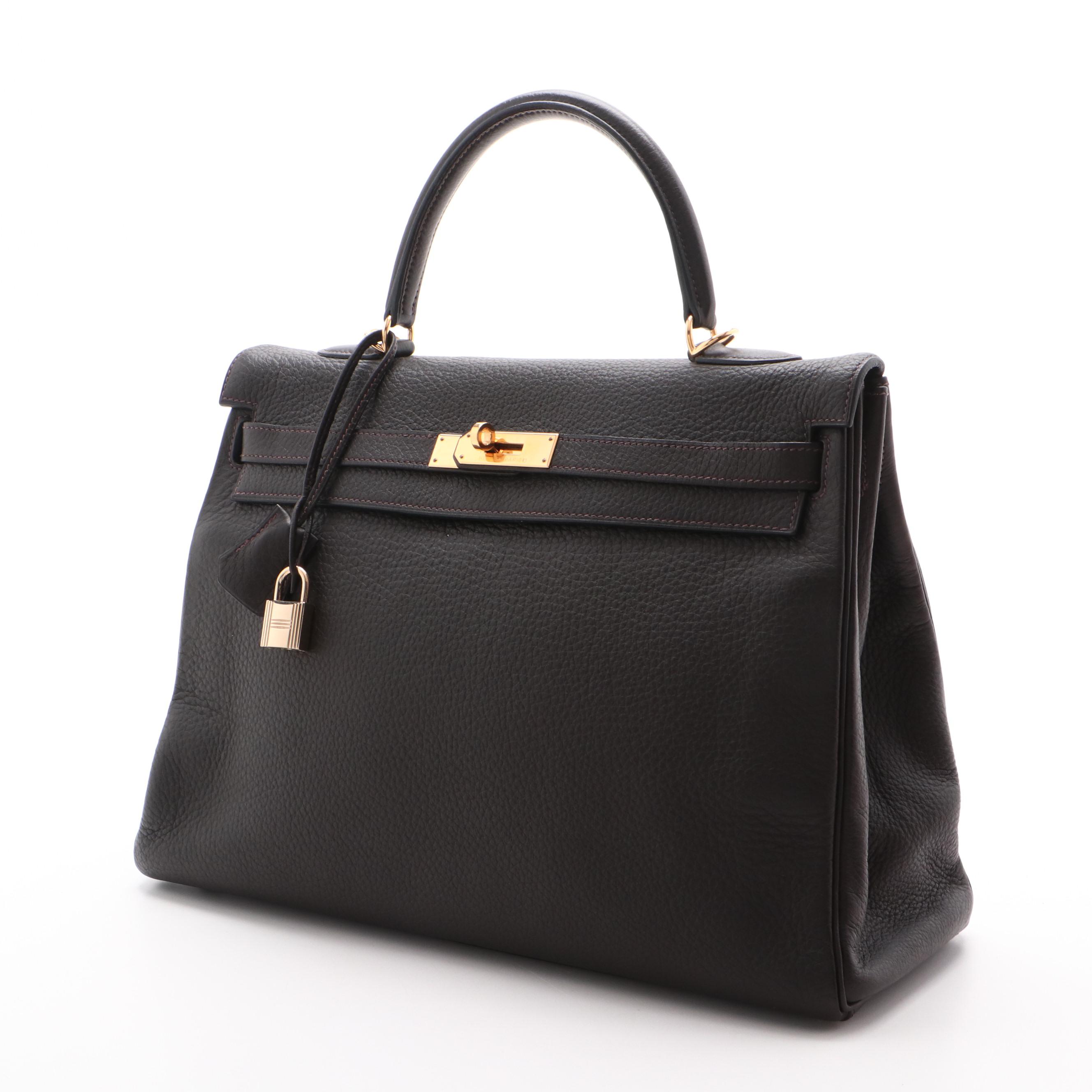 Hermès Kelly 35 Ebene Clemence Leather Satchel