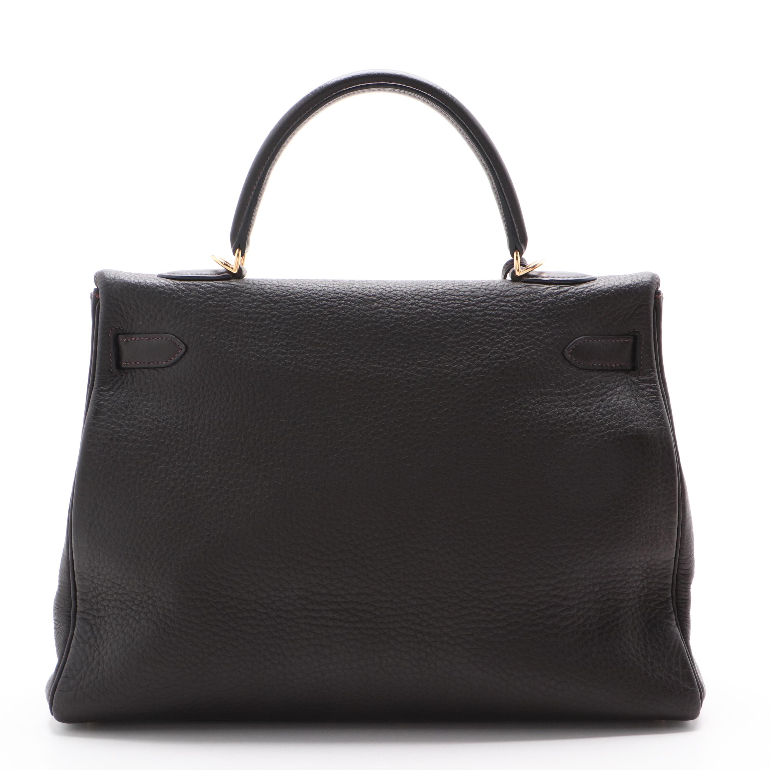 Hermès Kelly 35 Ebene Clemence Leather Satchel