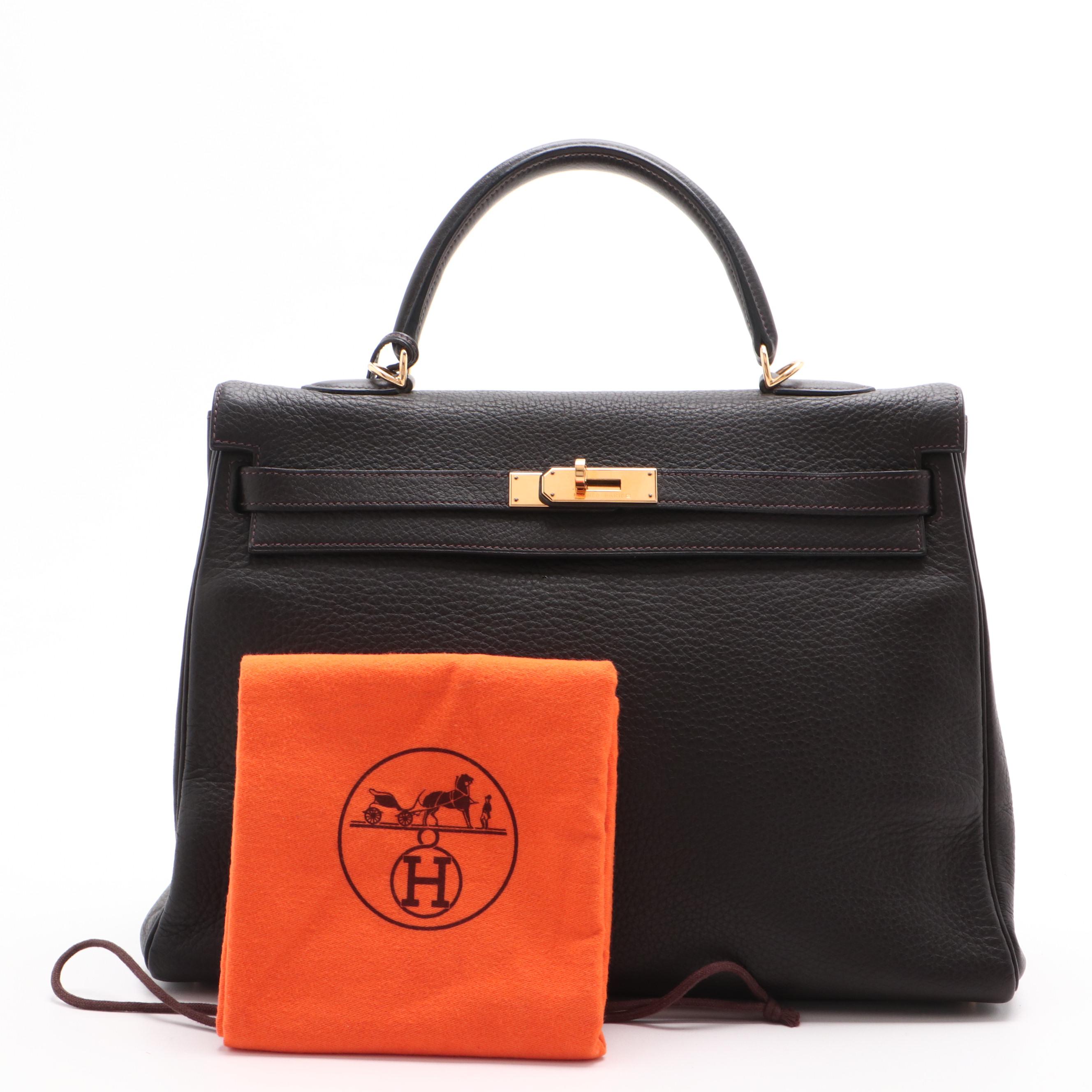 Hermès Kelly 35 Ebene Clemence Leather Satchel