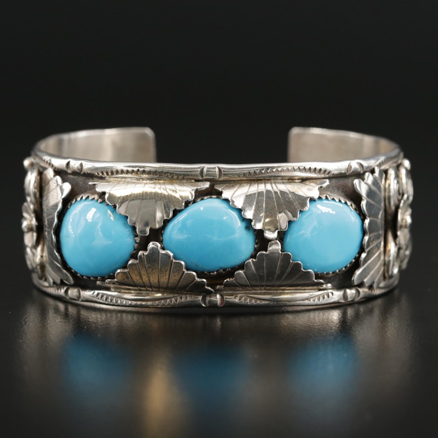 Signed Sterling Silver Turquoise Cuff Bracelet