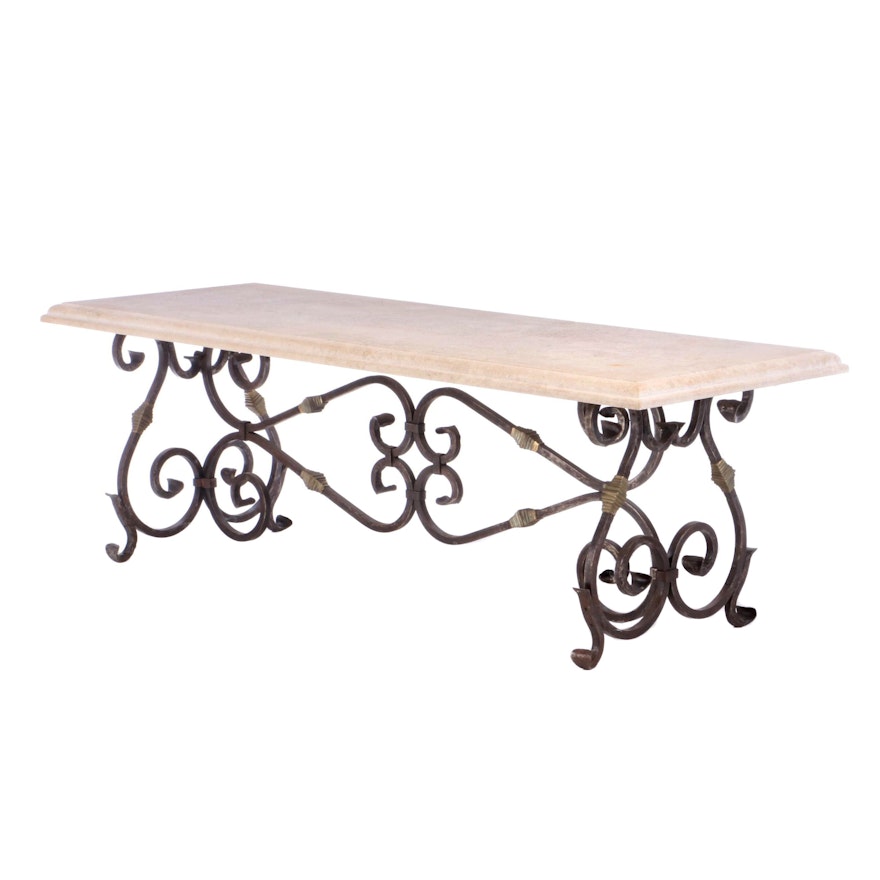 Baroque Style Brass-Mounted Wrought Iron and Composite Top Dining Table