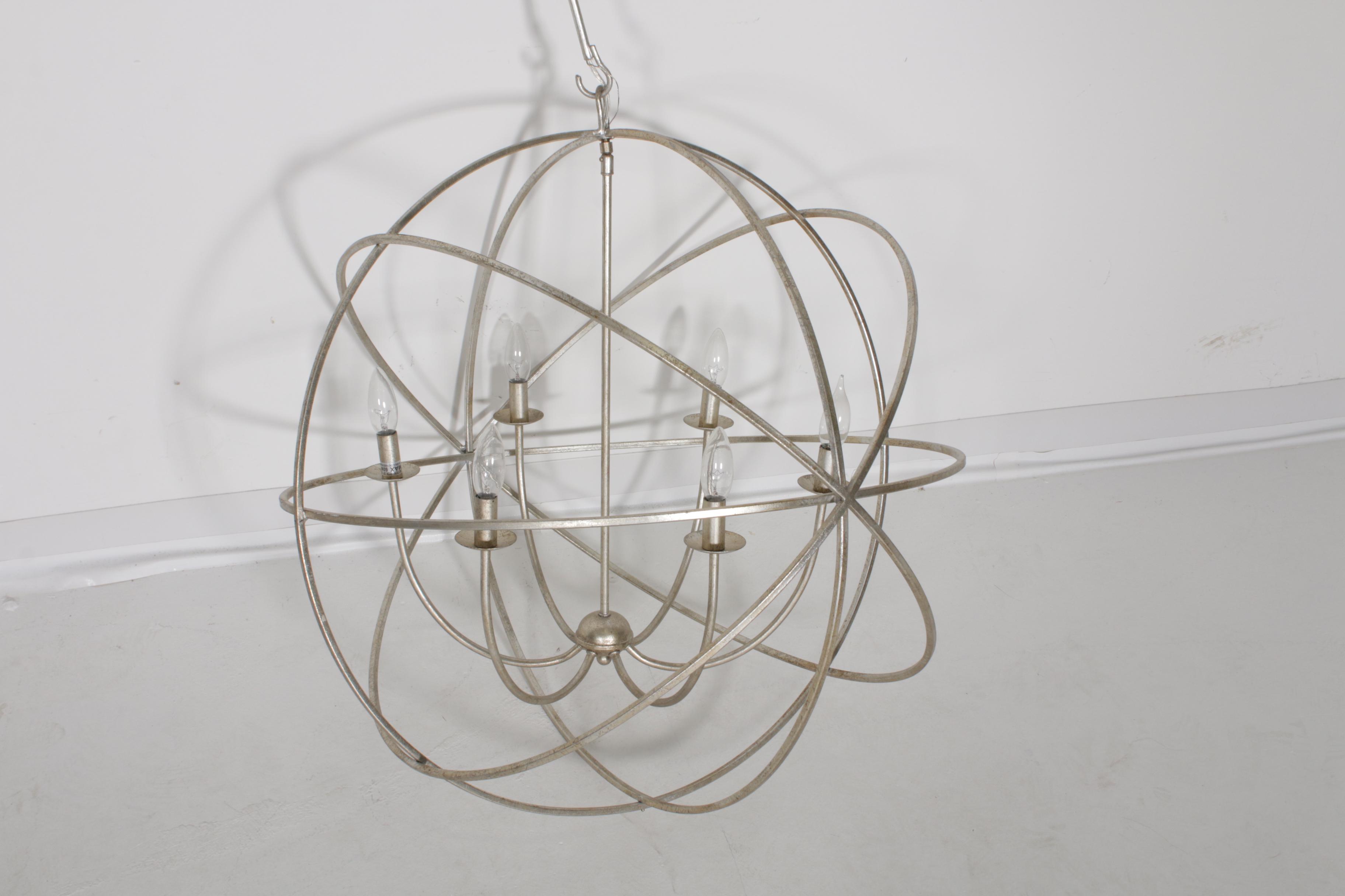 Silver Tone Finish Spherical Cage Chandelier