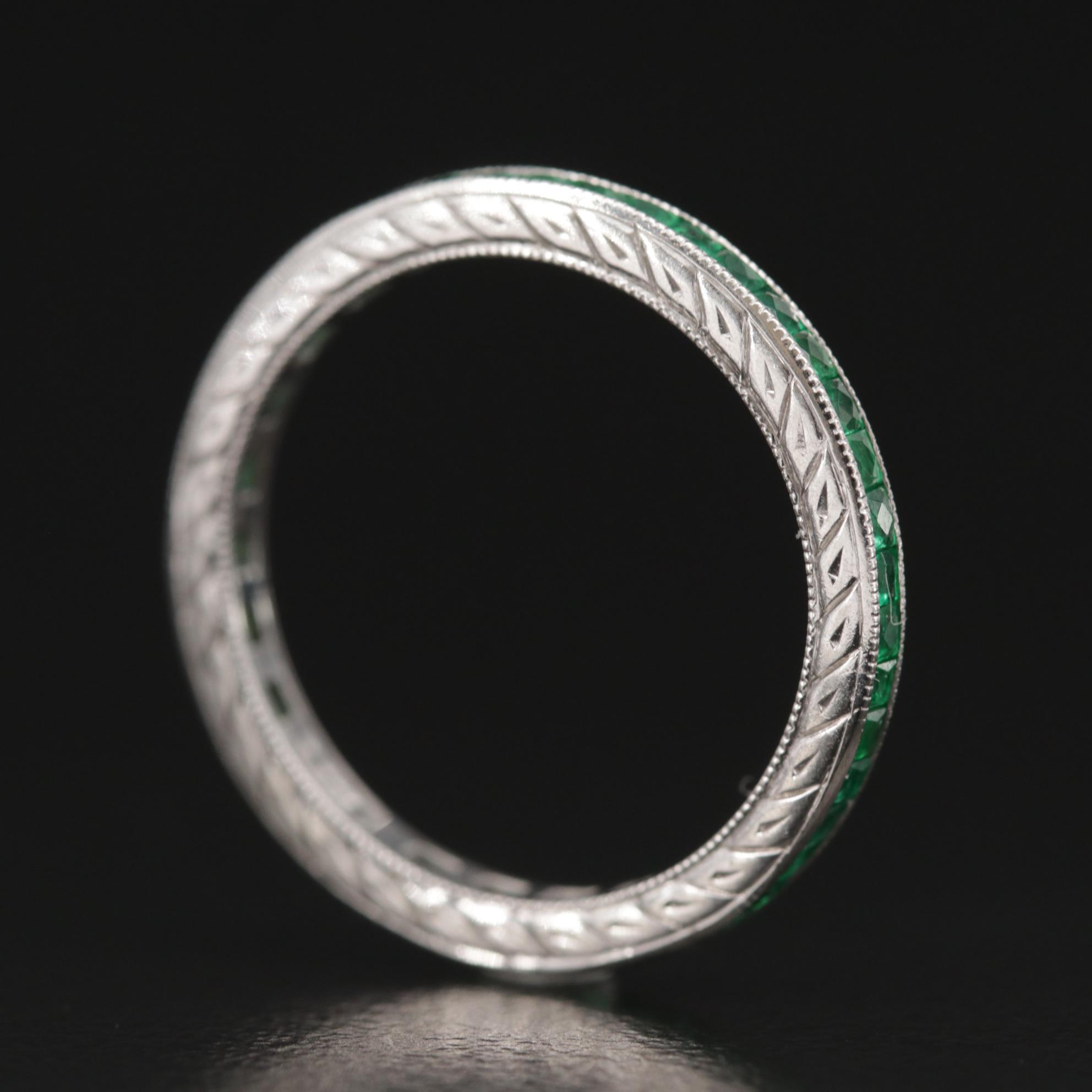 Platinum Emerald Stackable Eternity Bands