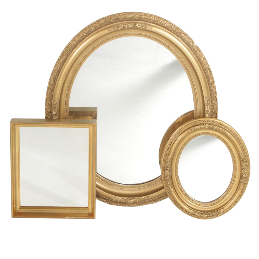 Gold Tone Wall Mirrors, Group of Three