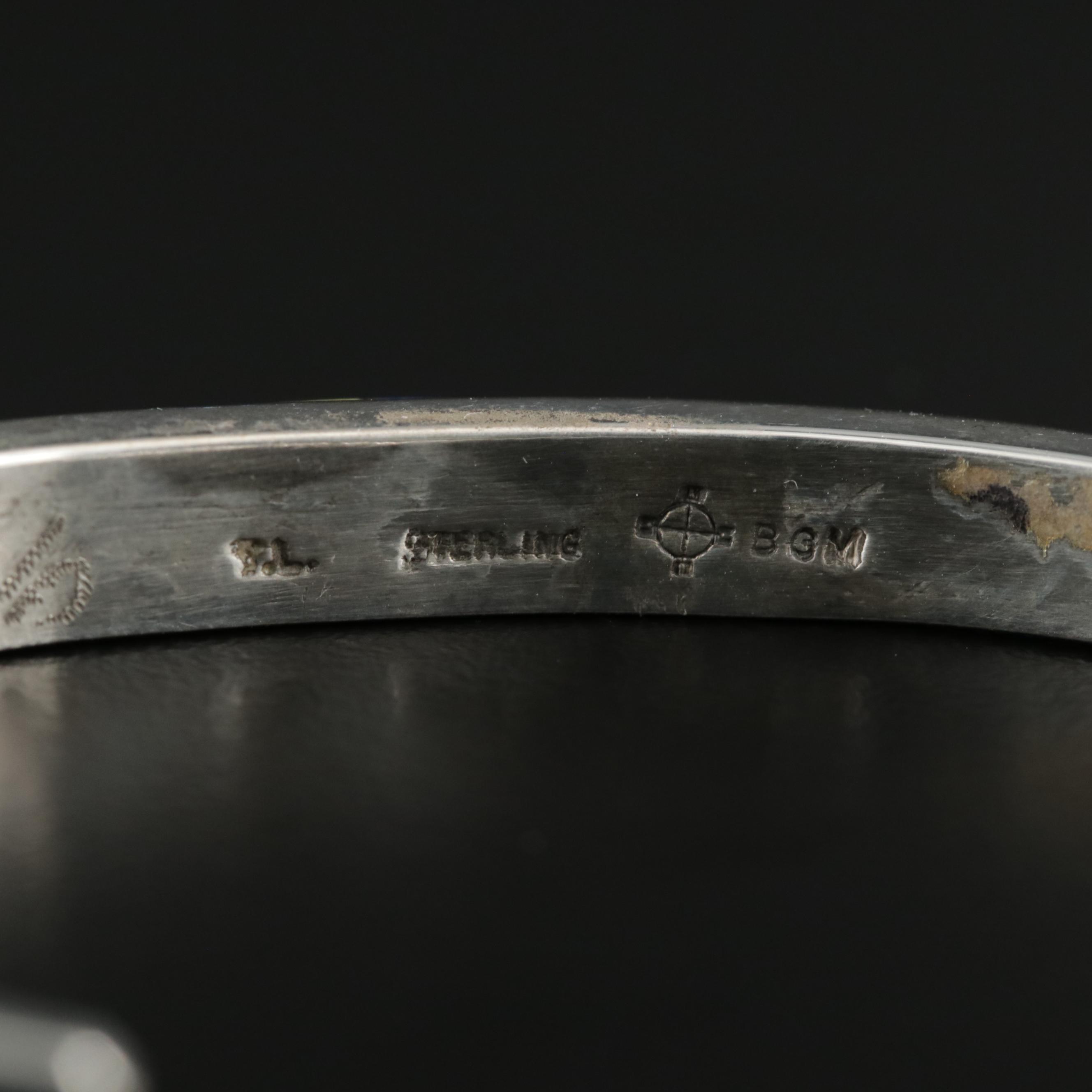 Cecelia Lincoln for B.G. Mudd Sterling Turquoise, Coral and Malachite Inlay Cuff