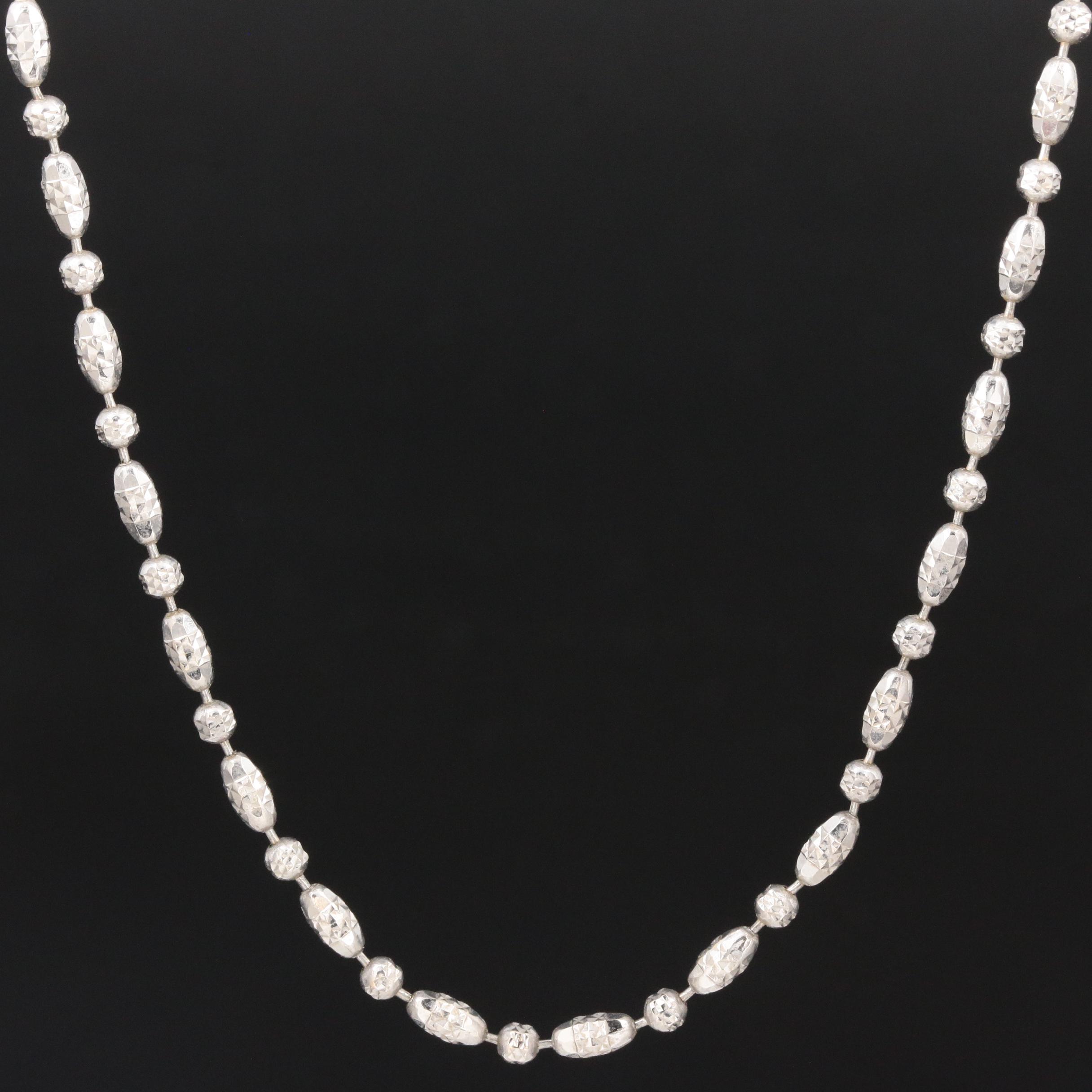 18K White Gold Beaded Diamond Cut Chain Necklace