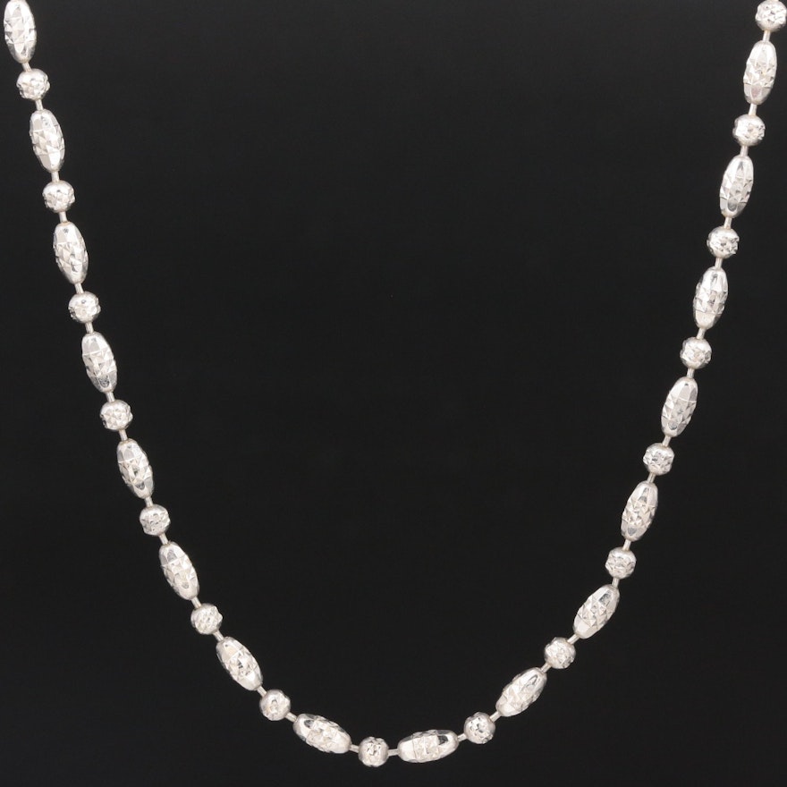 18K White Gold Beaded Diamond Cut Chain Necklace
