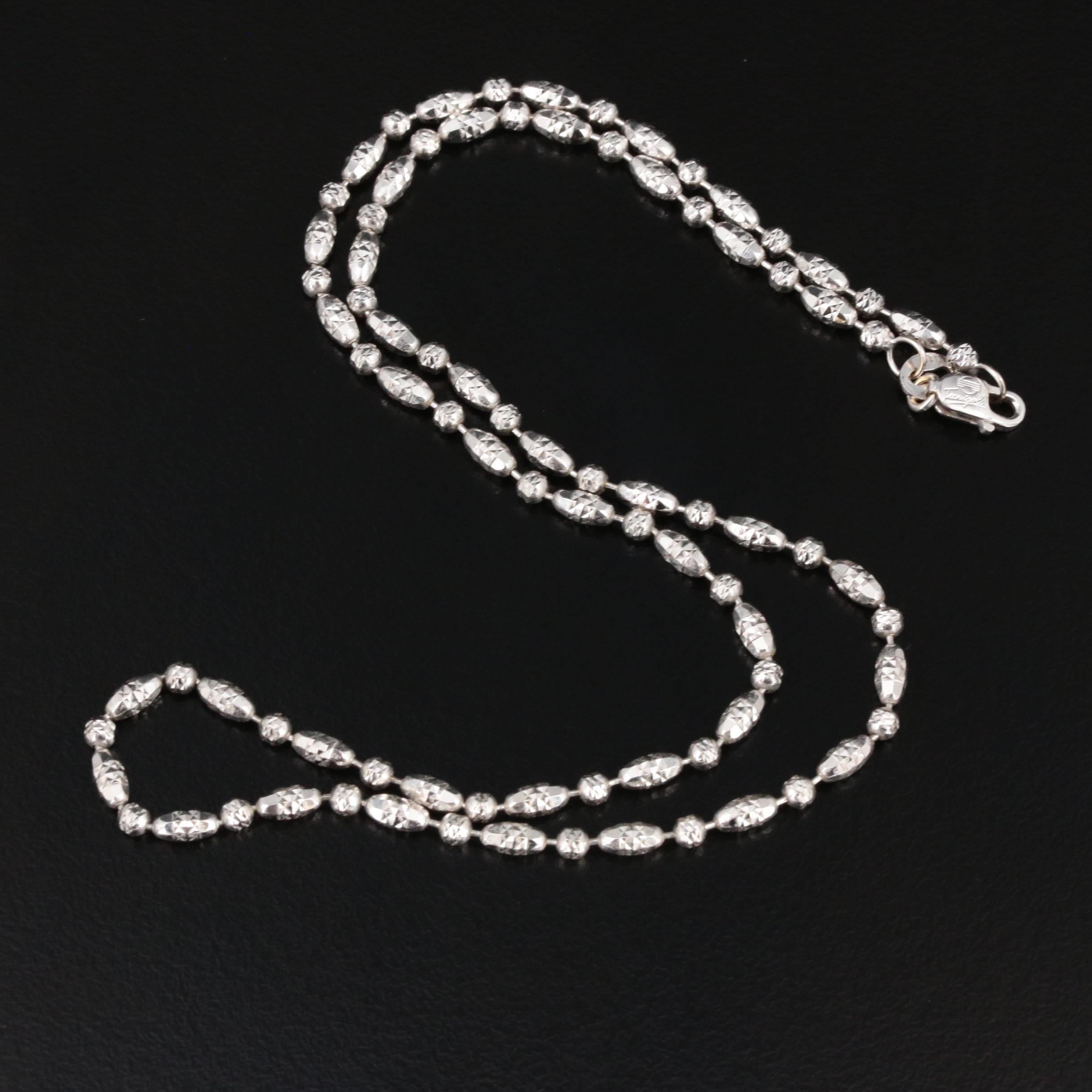 18K White Gold Beaded Diamond Cut Chain Necklace