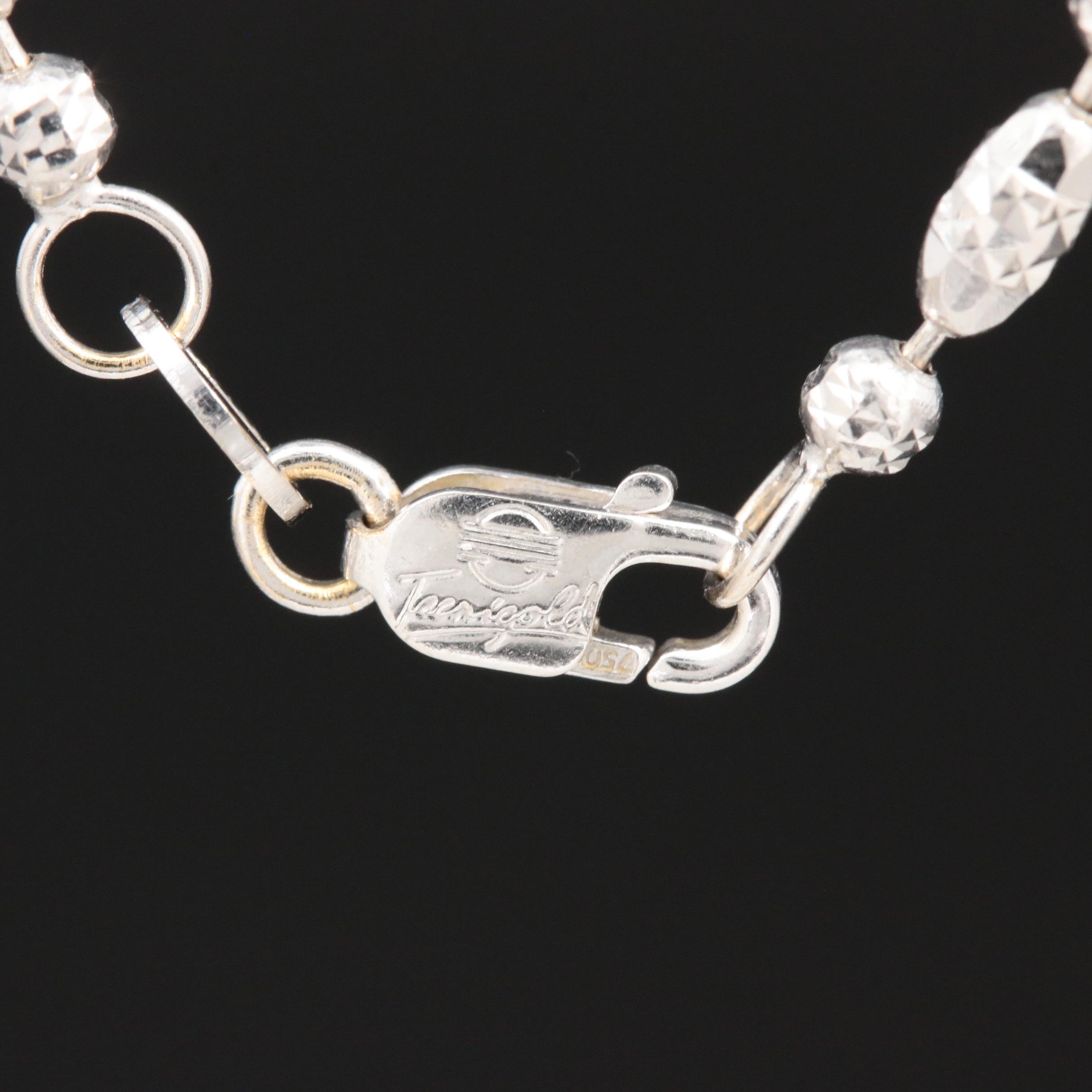 18K White Gold Beaded Diamond Cut Chain Necklace