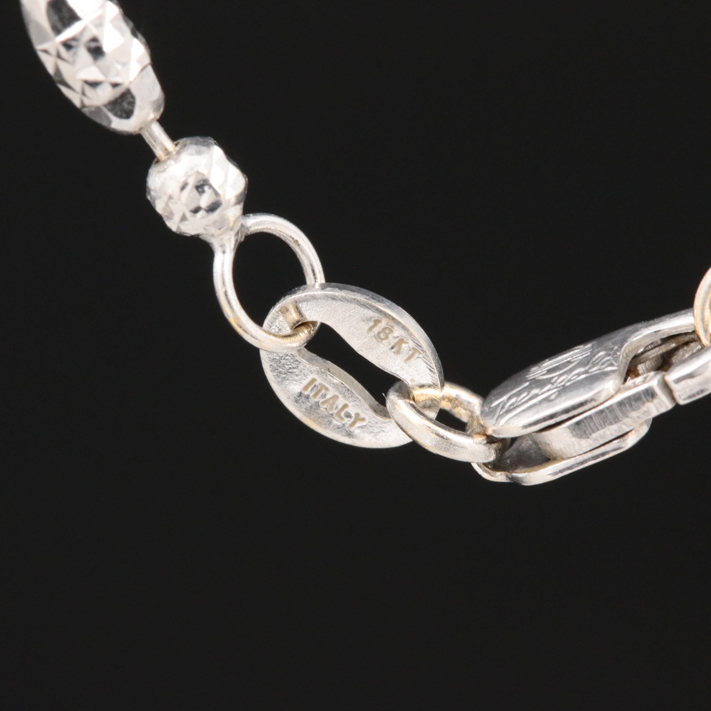 18K White Gold Beaded Diamond Cut Chain Necklace