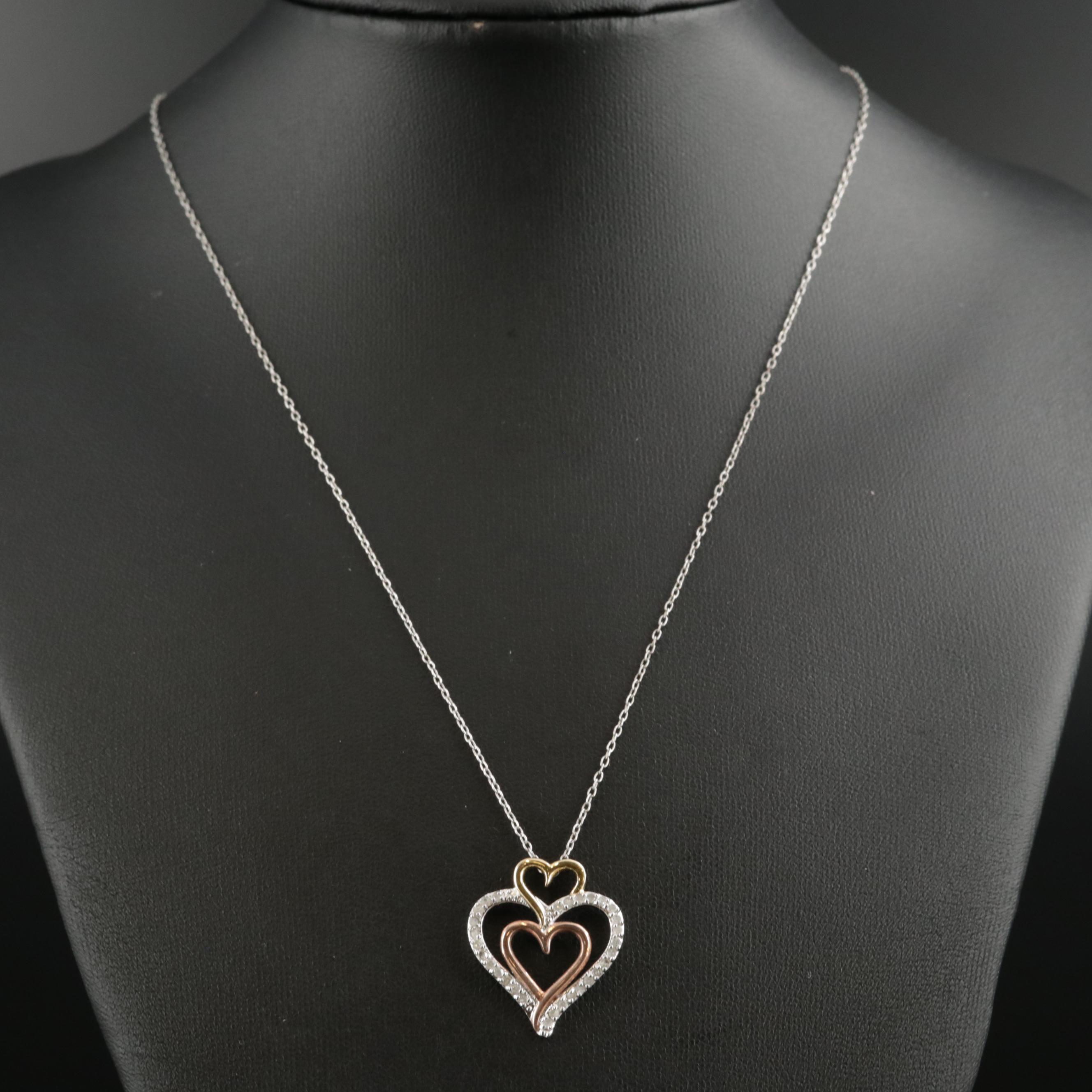 Sterling Silver Heart and Cross Pendant Necklaces and Hinged Bangle