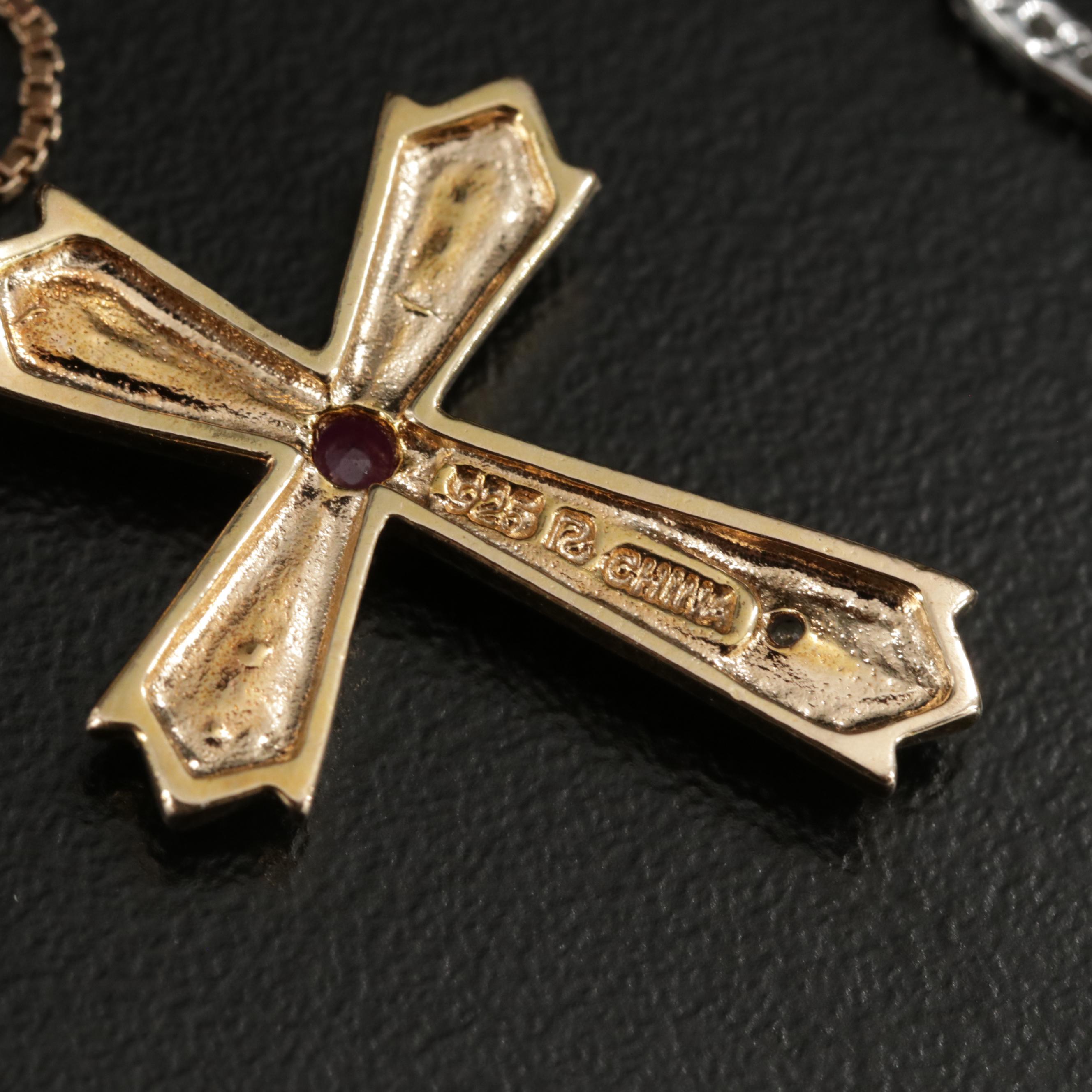 Sterling Silver Heart and Cross Pendant Necklaces and Hinged Bangle