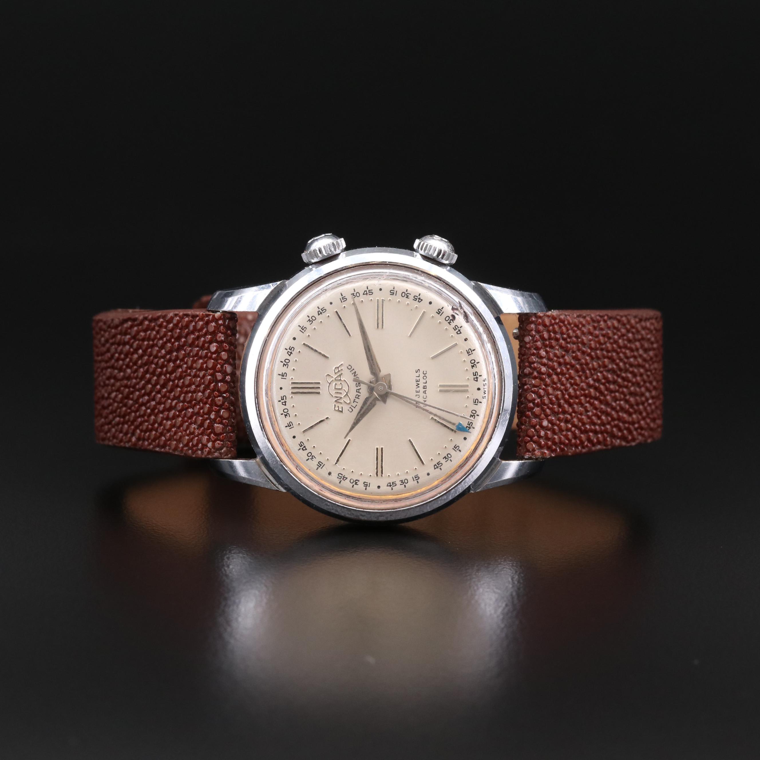 Vintage Enicar Ultrasonic Stainless Steel Stem Wind Alarm Watch