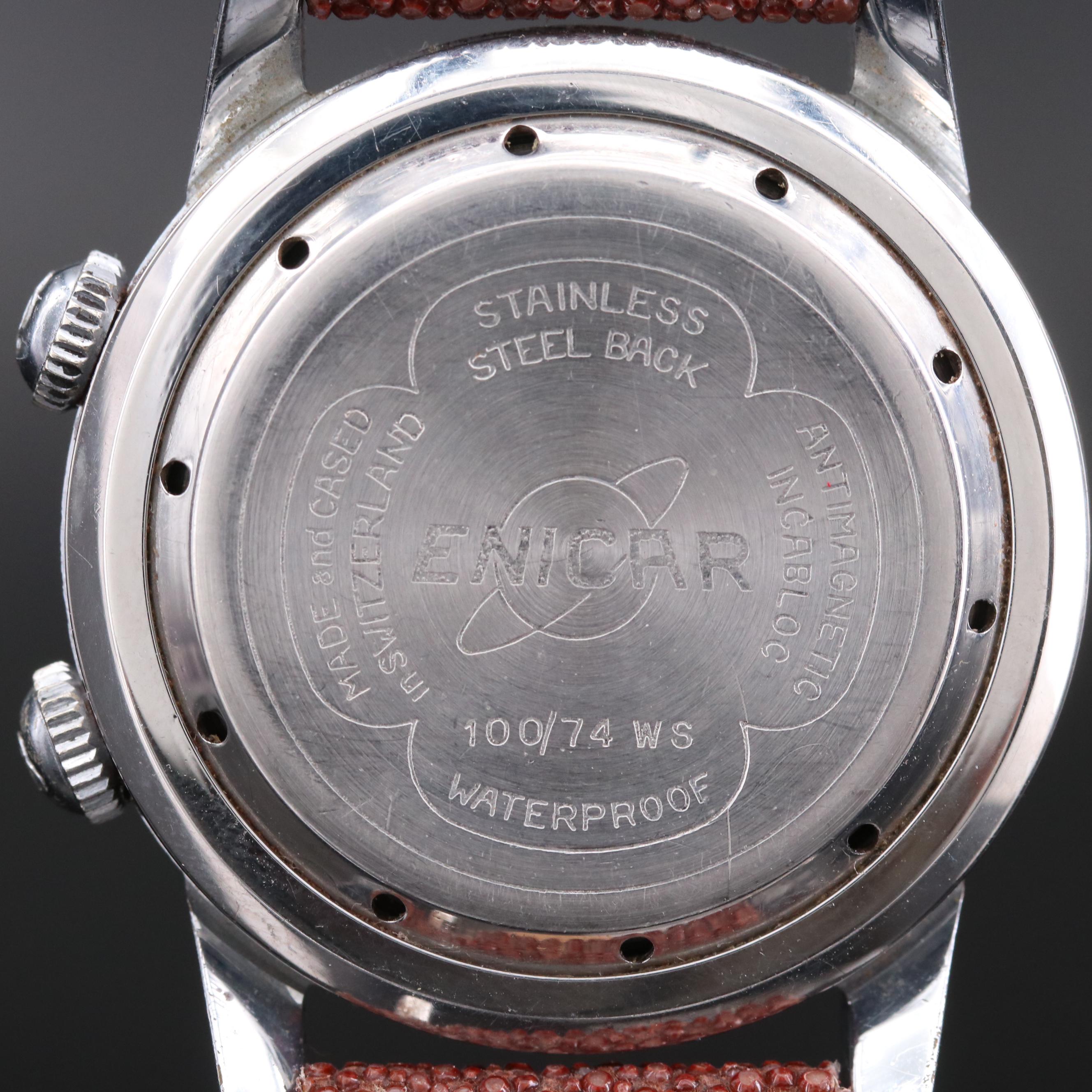 Vintage Enicar Ultrasonic Stainless Steel Stem Wind Alarm Watch