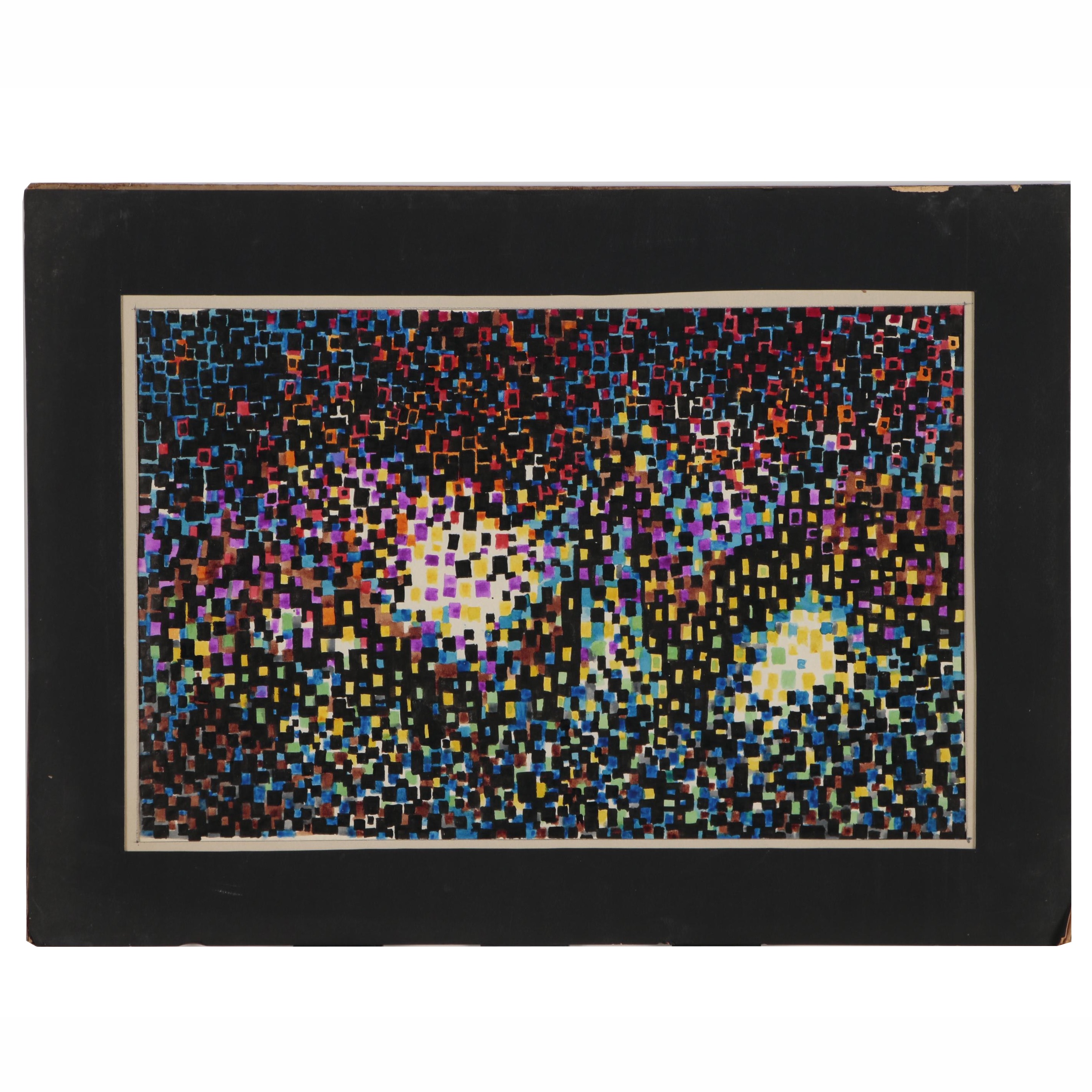 Leonard Maurer Abstract Geometric Colored Ink Drawing, Mid 20th Century