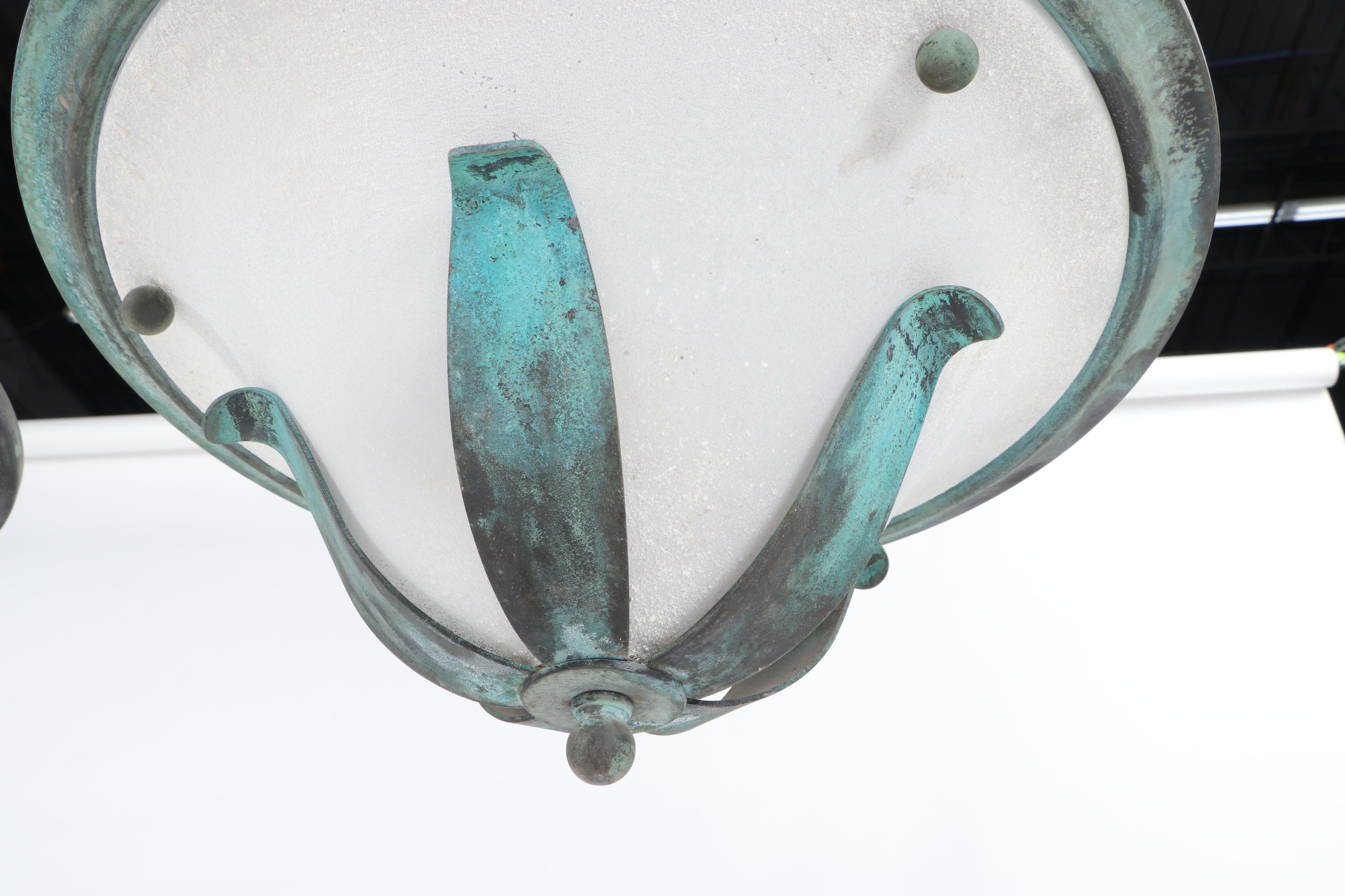 Patinated Brass and Frosted Glass Ceiling Light Fixtures