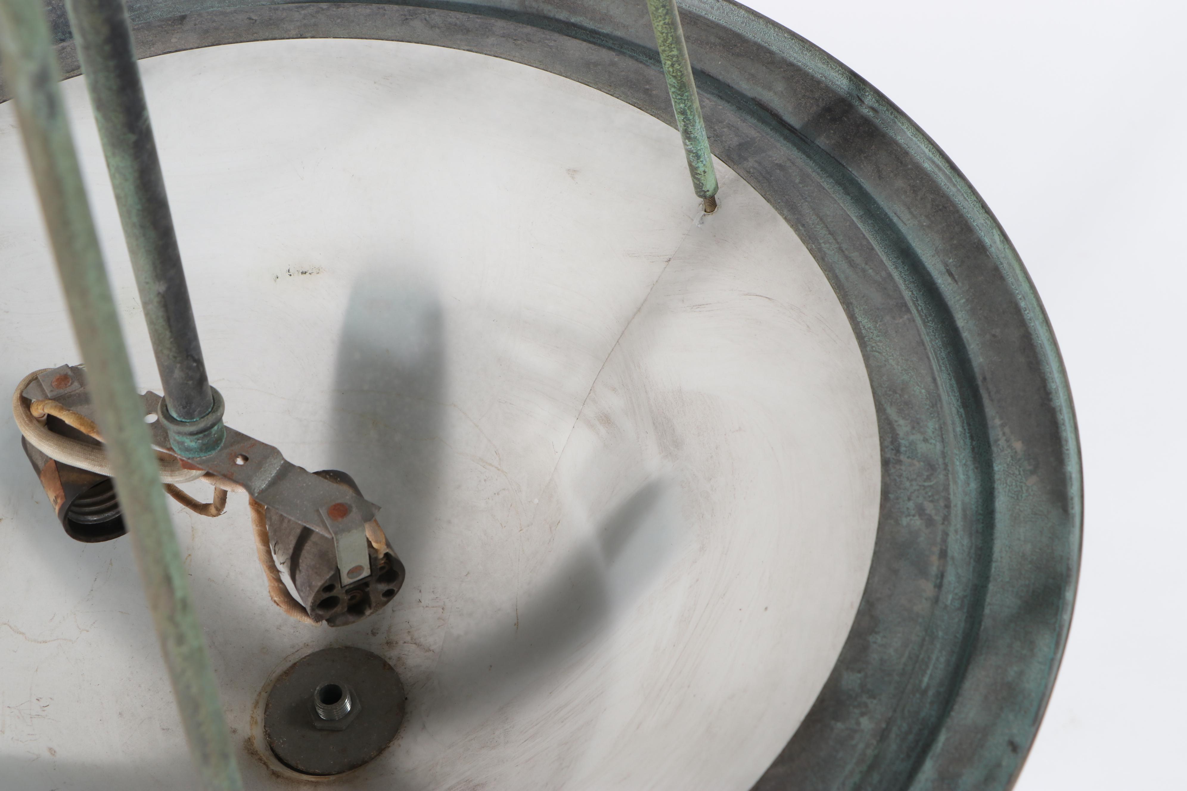 Patinated Brass and Frosted Glass Ceiling Light Fixtures