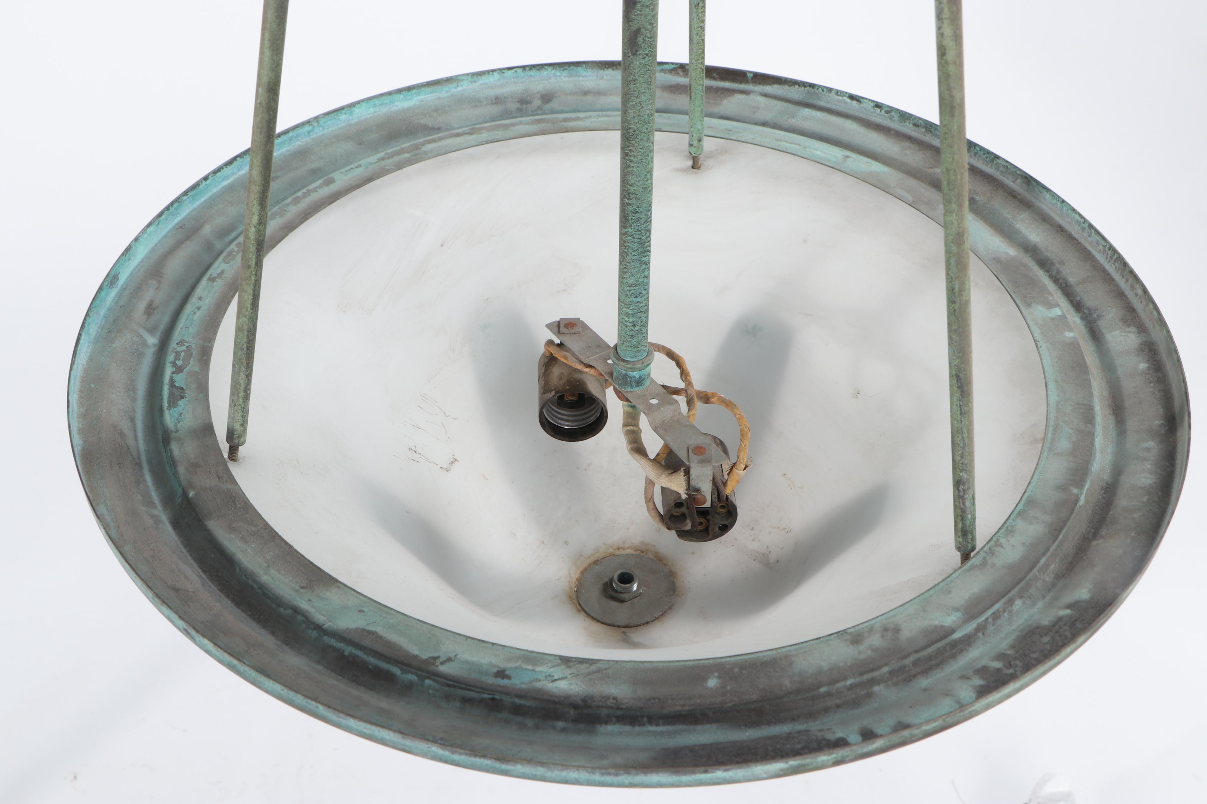 Patinated Brass and Frosted Glass Ceiling Light Fixtures