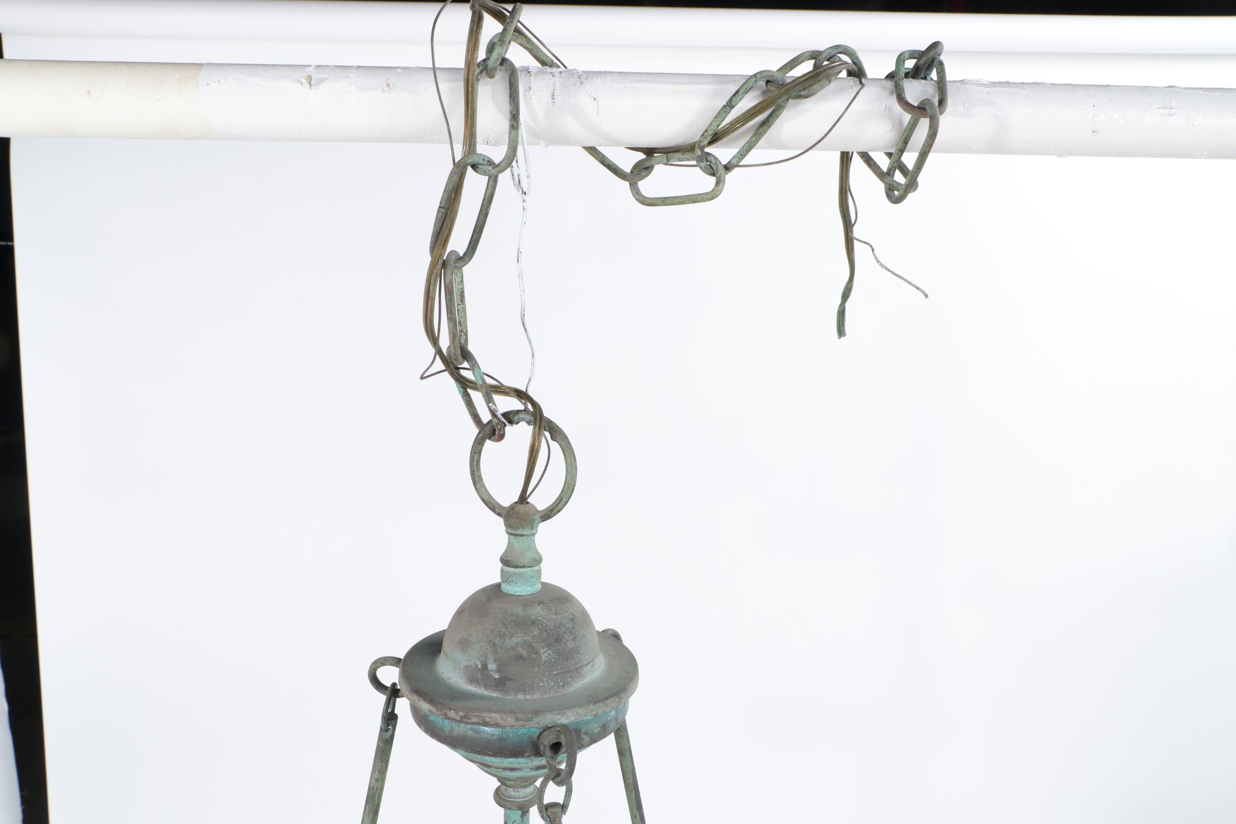 Patinated Brass and Frosted Glass Ceiling Light Fixtures