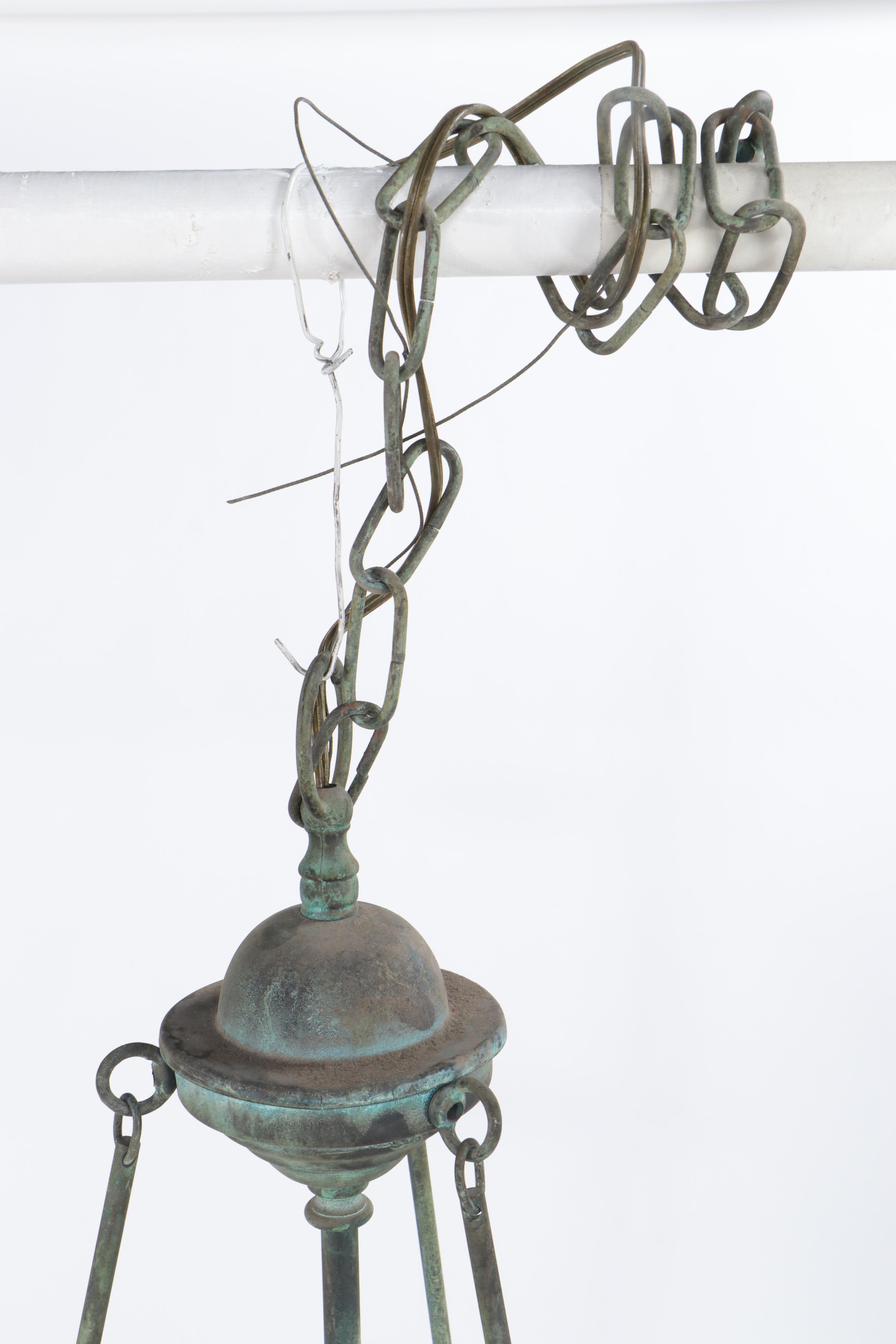 Patinated Brass and Frosted Glass Ceiling Light Fixtures