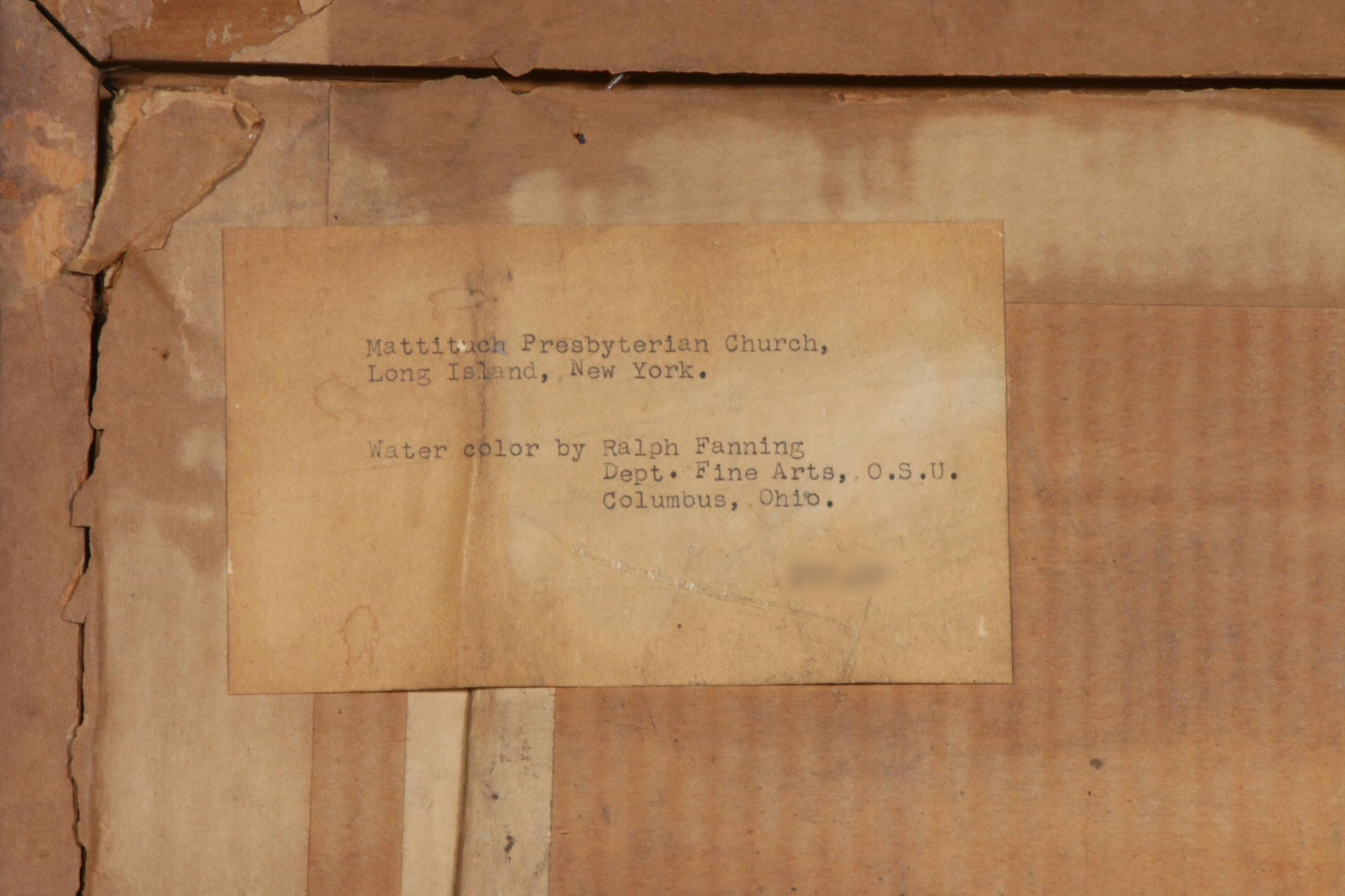 Ralph Fanning Watercolor Painting "Mattituck Presbyterian Church", 20th Century