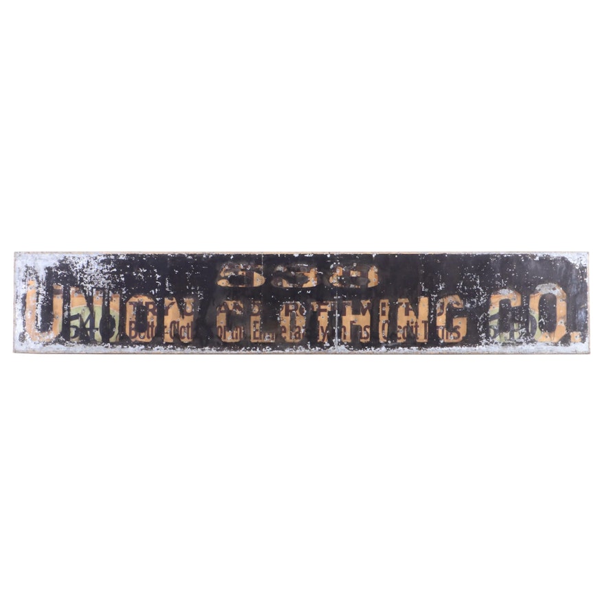 Monumental "538 Union Clothing Co." Painted Metal Trade Sign, 20th Century