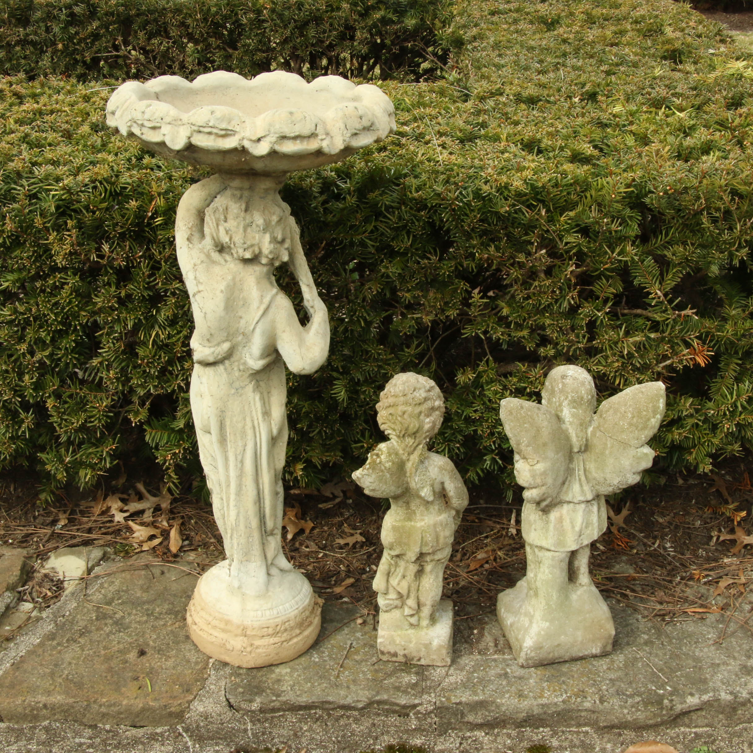 Cherub Bird Bath and Concrete Garden Statues